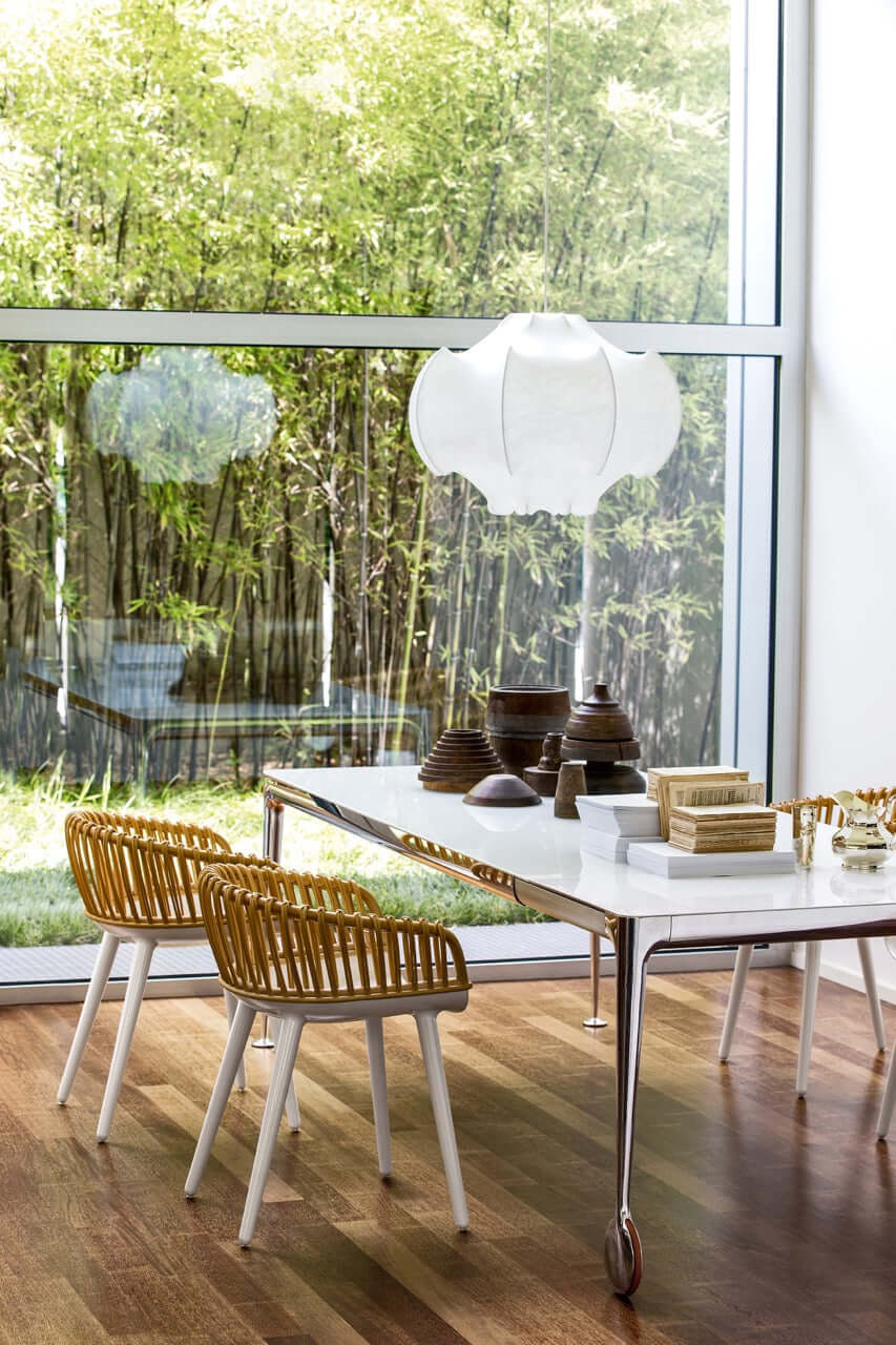 tavolo big will cromato piano in vetro bianco