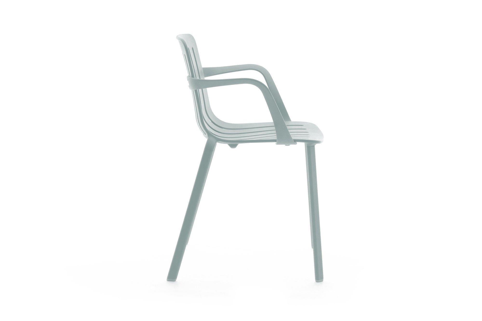 Sedia con braccioli Plato Magis azzurra alluminio pressofuso vista laterale sedile ergonomico contract