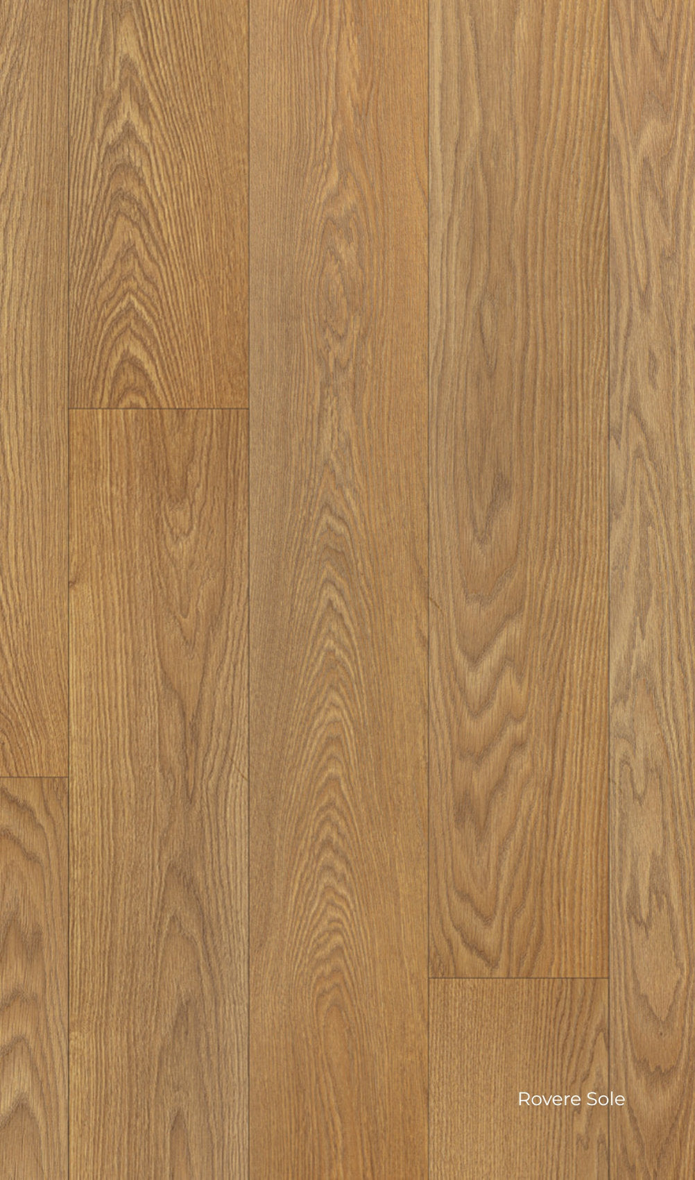 Pavimento laminato effetto legno chiaro Rovere Sole Prestige Gold Skema, tono caldo e superficie luminosa.