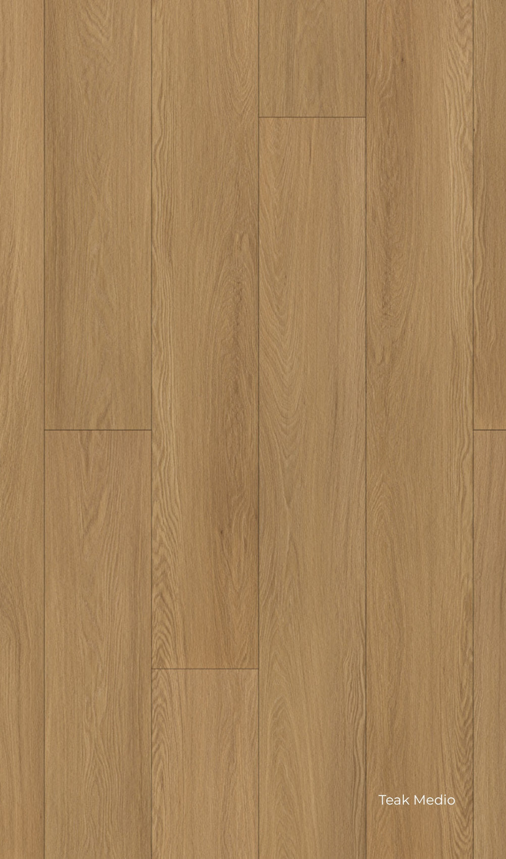 Pavimento effetto legno in SPC Star Kr Skema, decoro Teak Medio, colore marrone chiaro e superficie uniforme