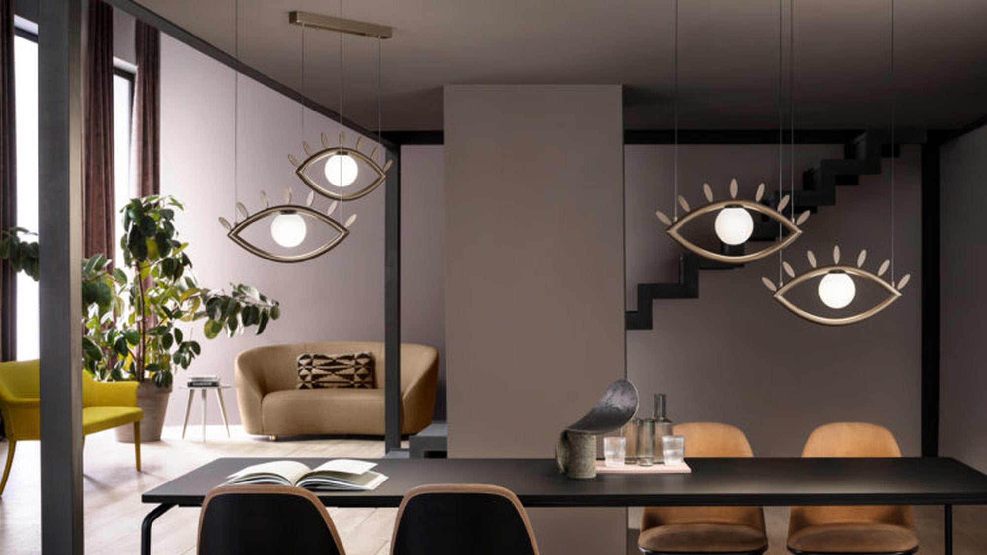 Particolare degli occhi della lampada a sospensione Visio di Masiero