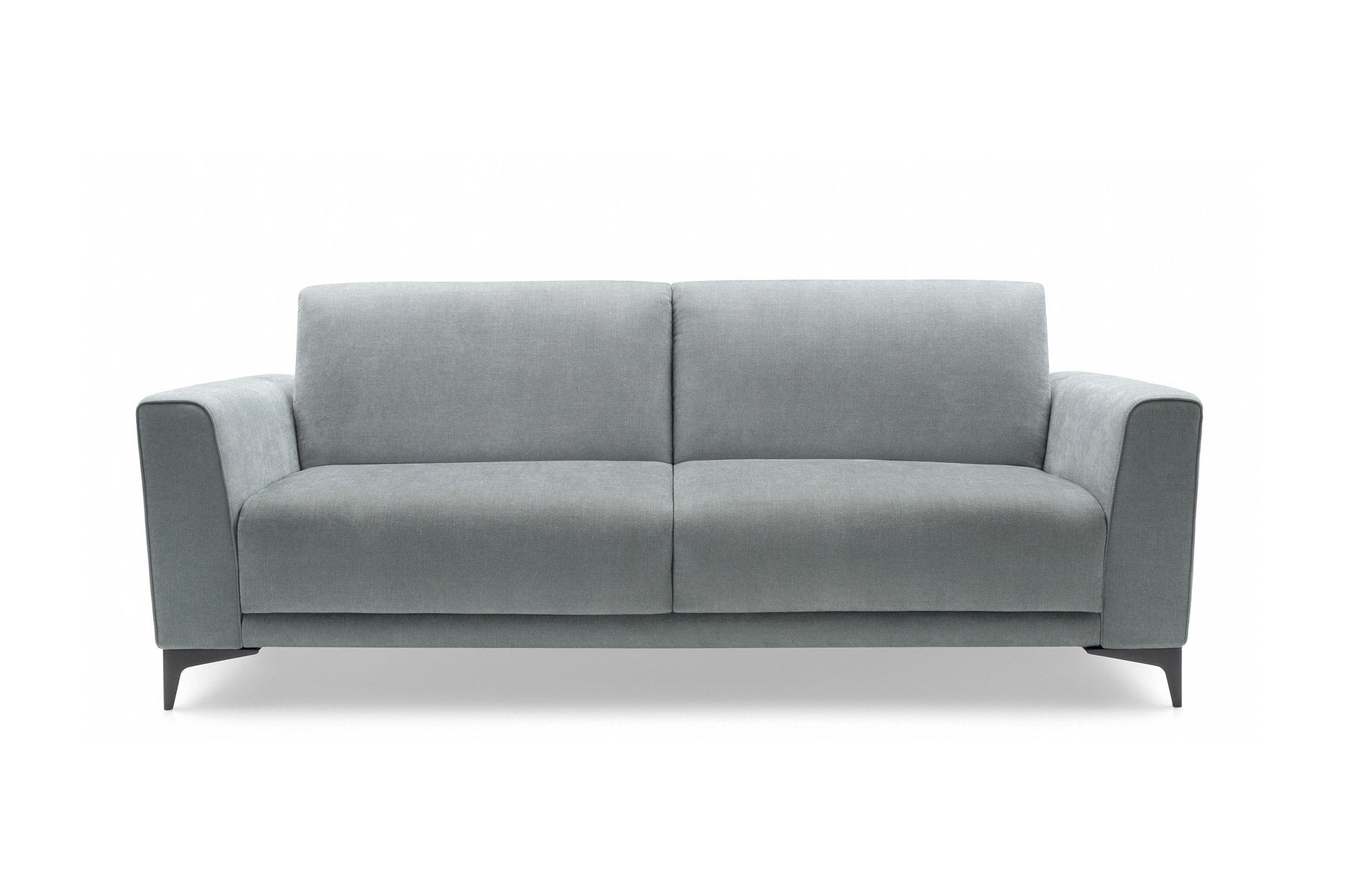 Divano letto comodo Bedford Bodema, seduta ampia e schienali bassi, tessuto grigio chiaro
