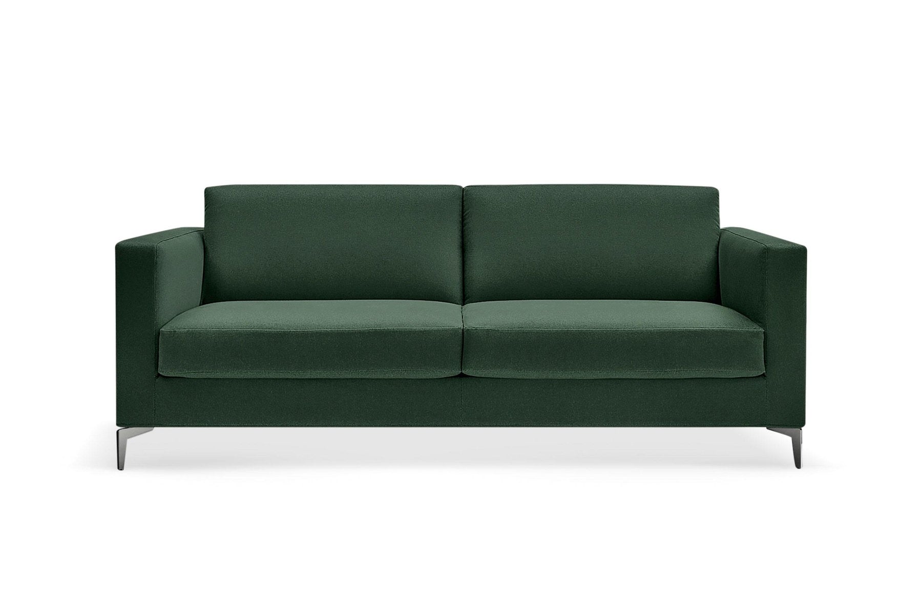 Divano letto design modulare Richard in velluto verde, vista frontale su fondo bianco
