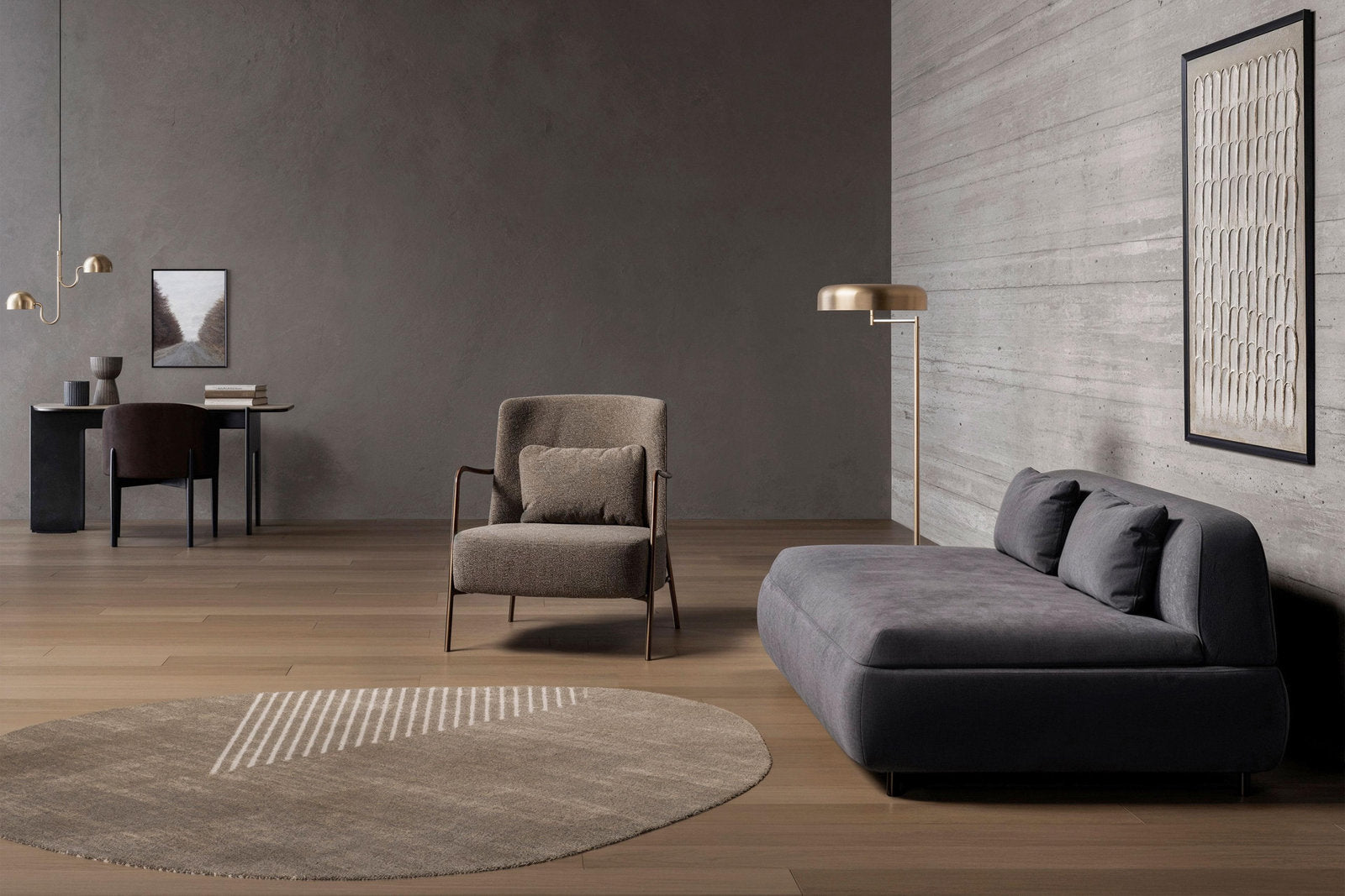 Divano letto trasformabile Apollo Bodema antracite in ambiente residenziale con pavimento in legno
