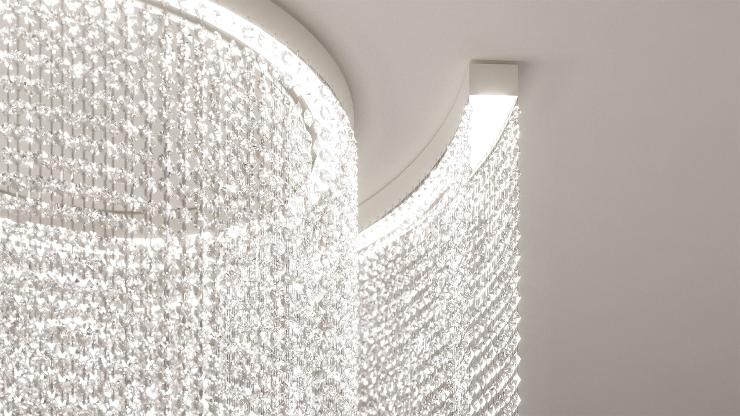 Dettaglio pendenti in cristallo del lampadario Galassia di Masiero