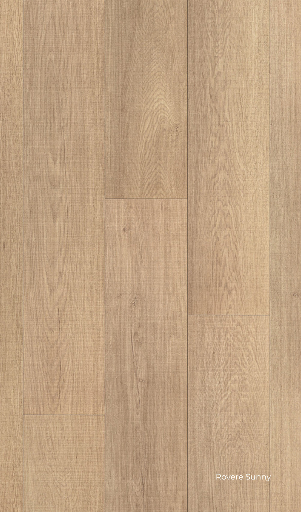 Pavimento in laminato con texture leggera e tinta sabbia, finitura Rovere Sunny della collezione Facile+ di Skema