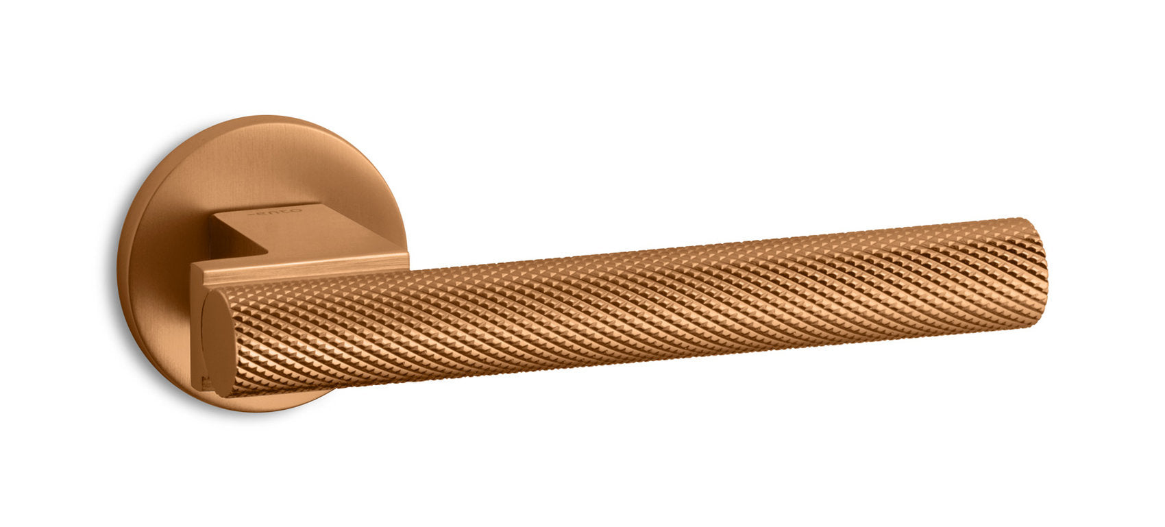 Maniglia Ento Stelo oro rosa rame in ottone godronato per porte interne contemporanee