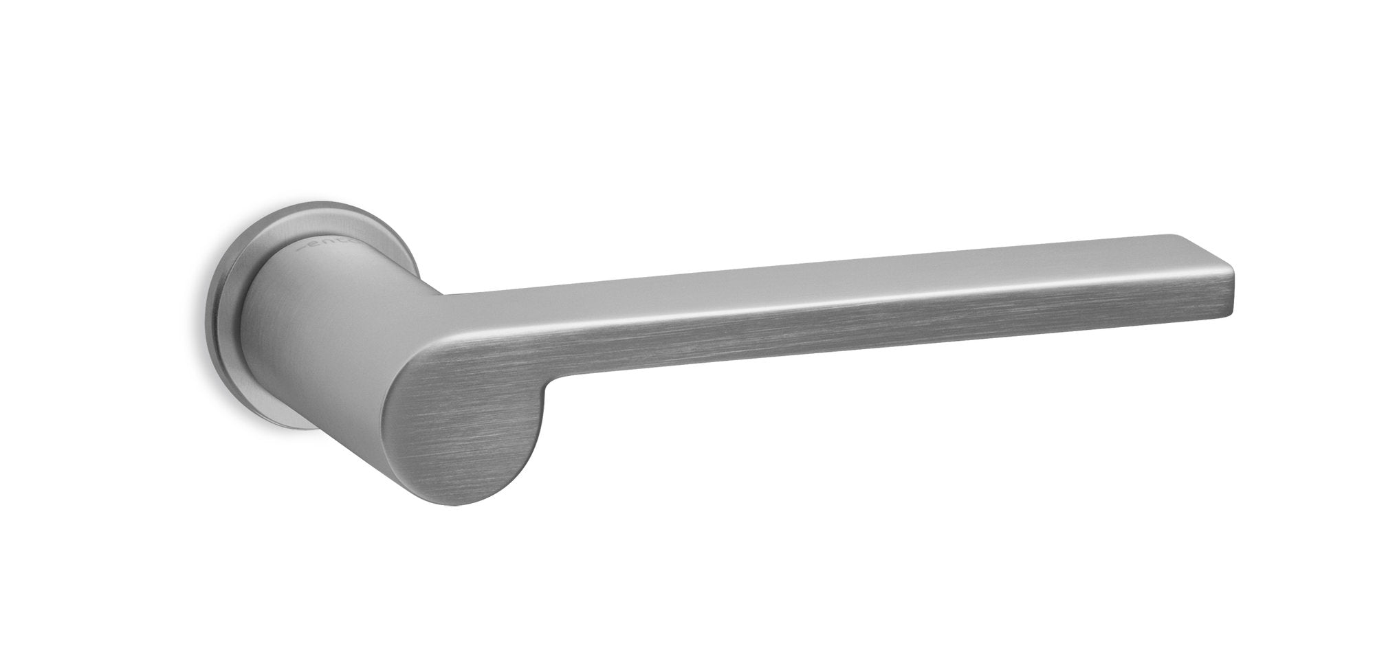 Maniglia per porta Ento Lev in ottone, rosetta C3, finitura cromo satinato