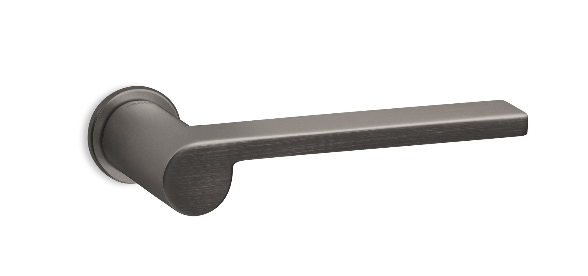 Maniglia per porta Ento Lev in ottone, rosetta C3, finitura carbonio satinato