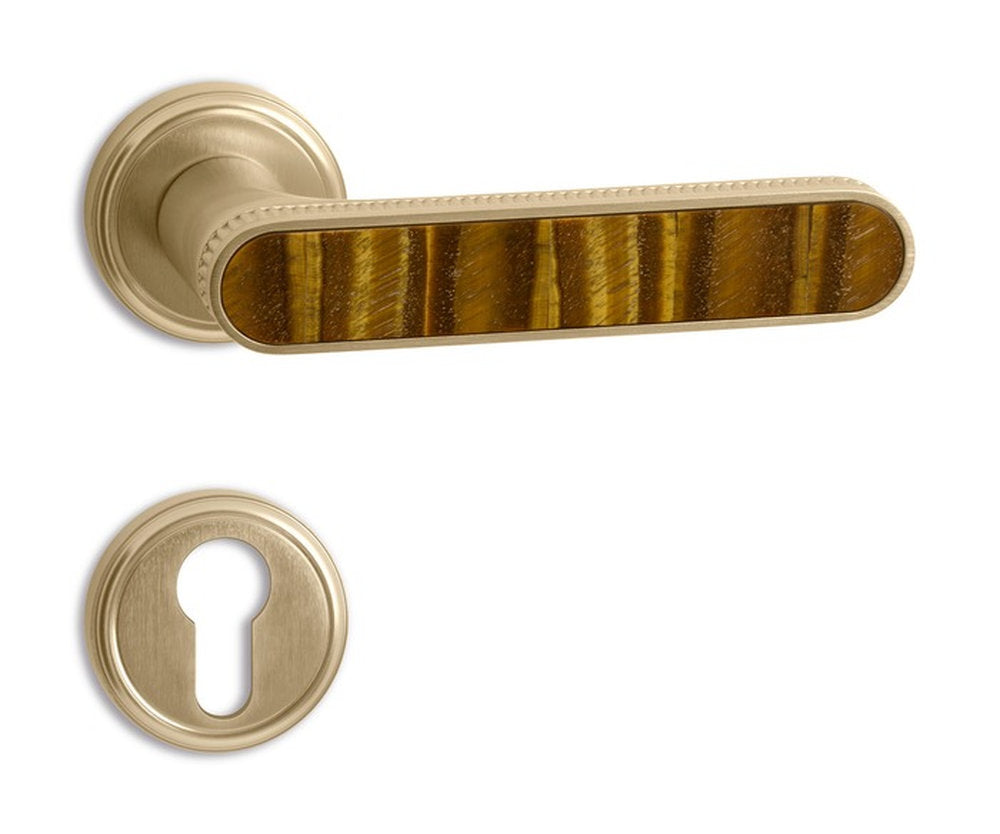 Maniglia Krone Jewel Salice Paolo in ottone con inserto in occhio di tigre