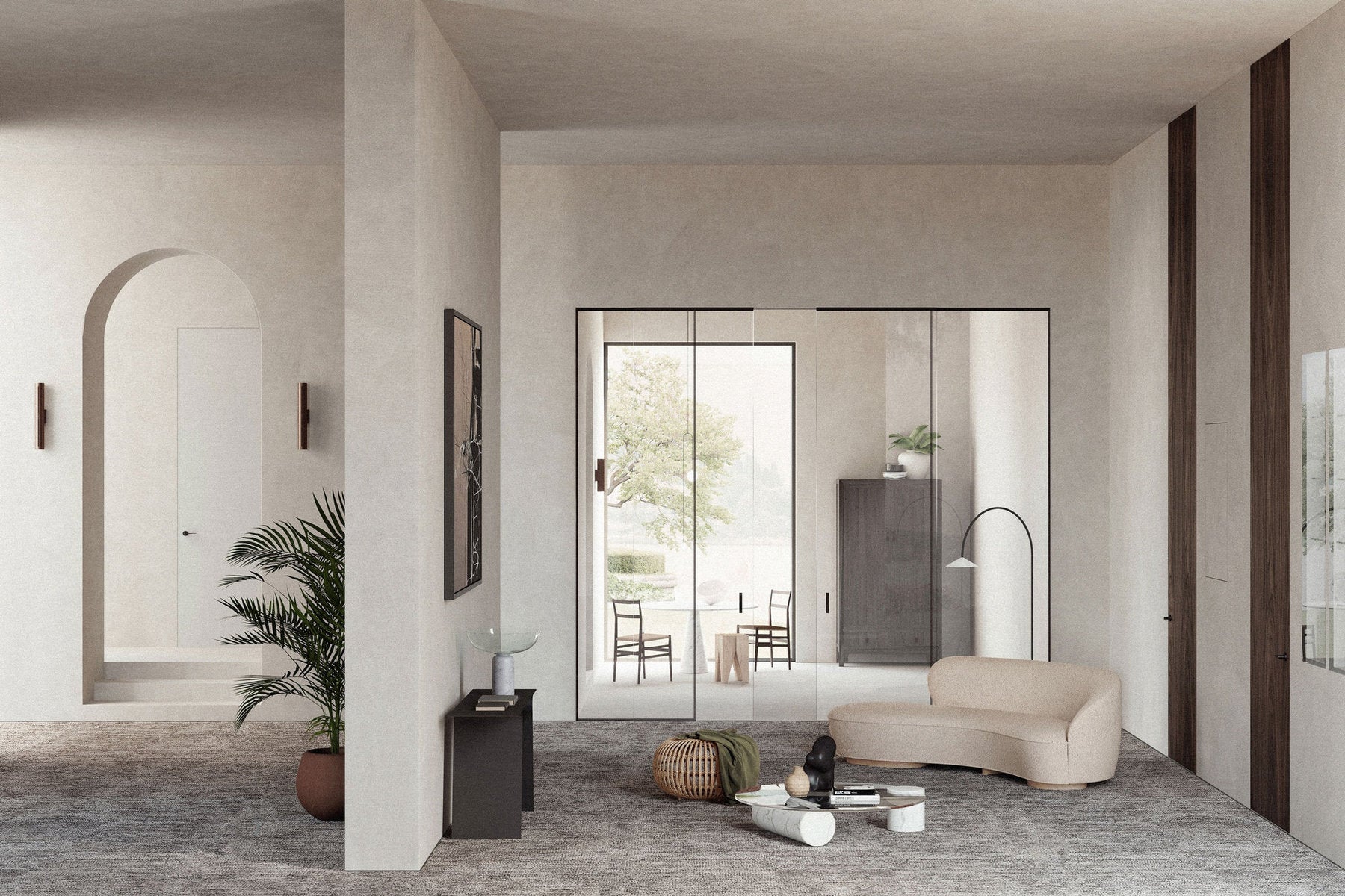 Parete divisoria scorrevole in vetro Cernobbio Viva Porte in soggiorno, passaggio tra ambienti