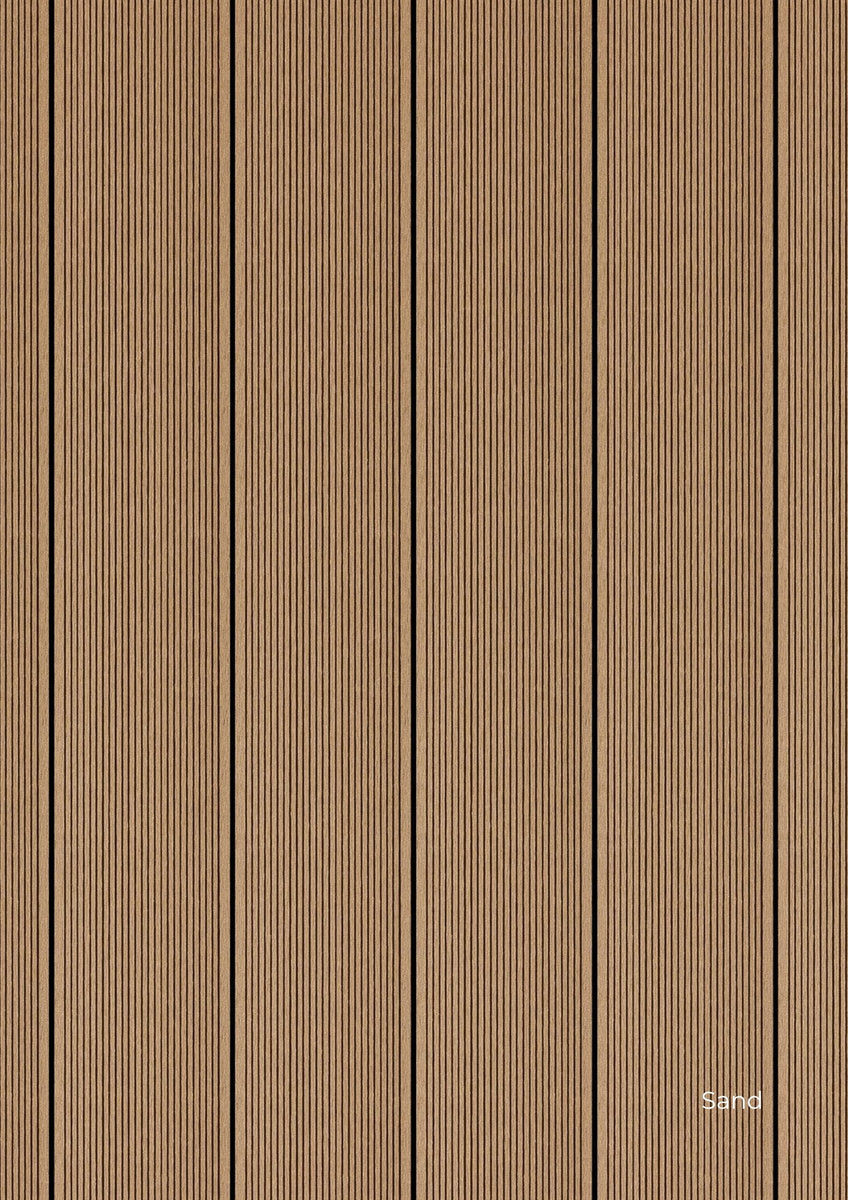 Pavimento outdoor WPC Skema Compact Sand, decking effetto legno chiaro con doppia rigatura per terrazzi