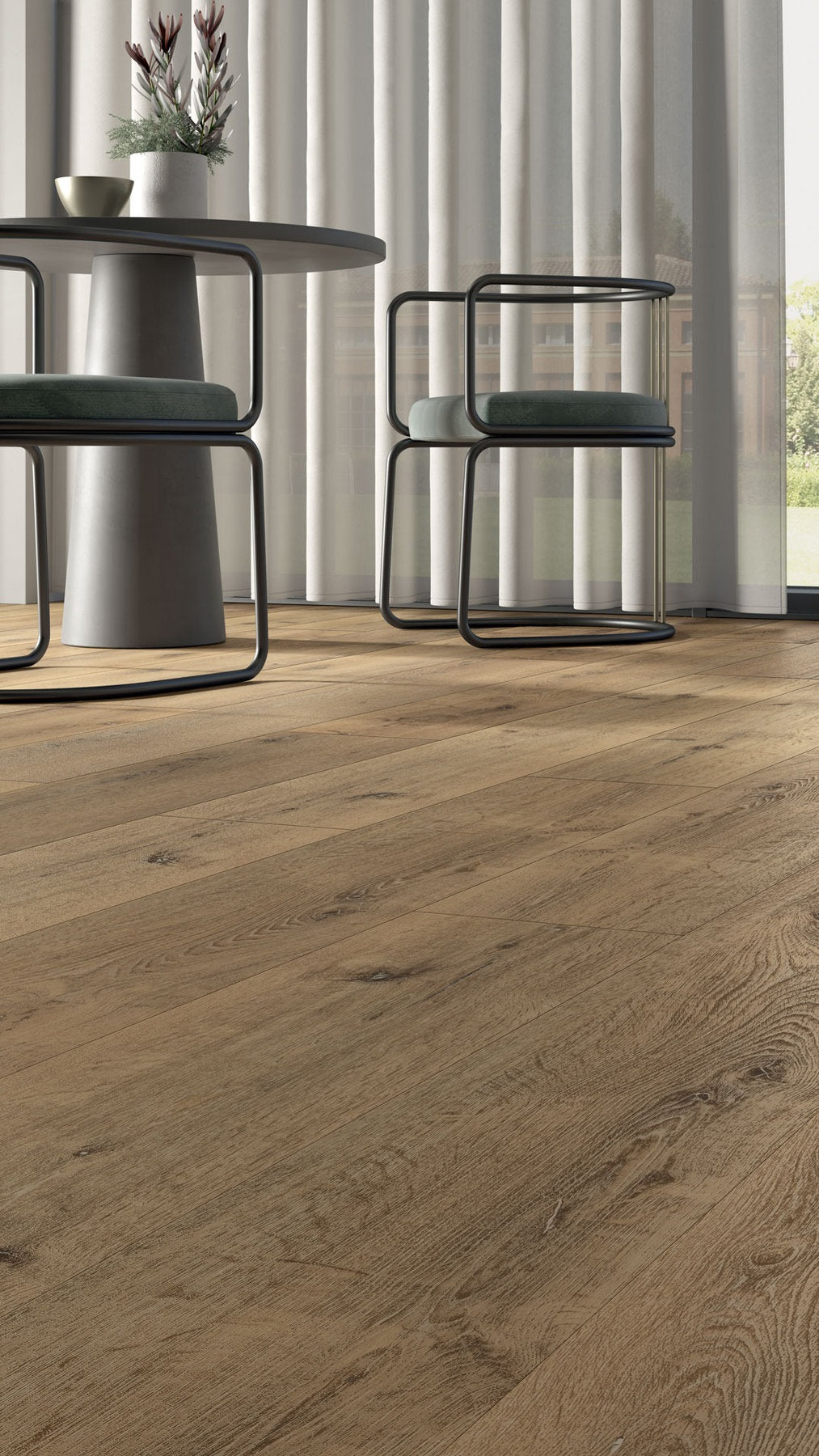 Pavimento SPC Flow 55 Annapurna effetto legno in ambiente horeca, doghe rovere caldo