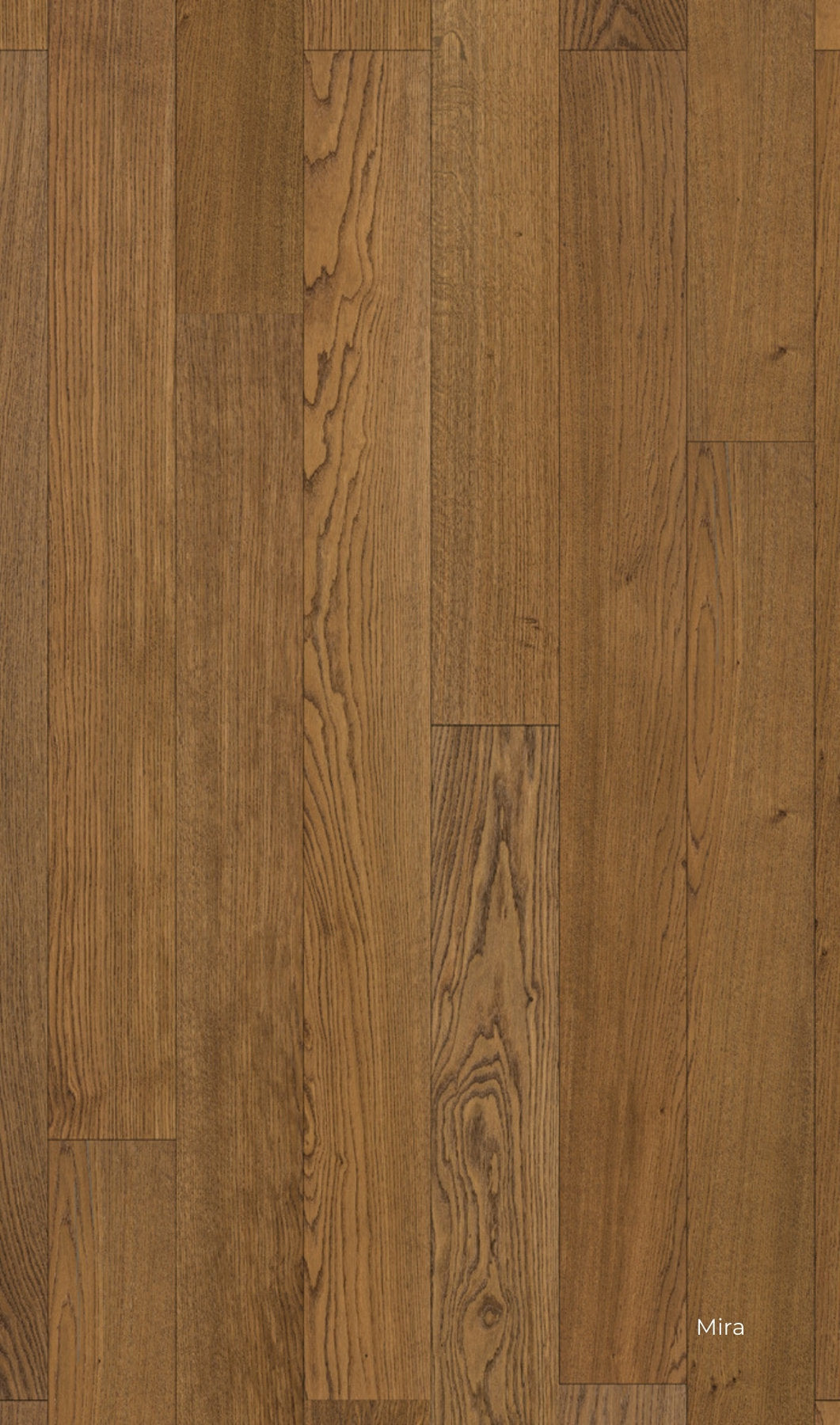 Parquet in rovere scuro Mira di Skema con venatura marcata e posa a doga