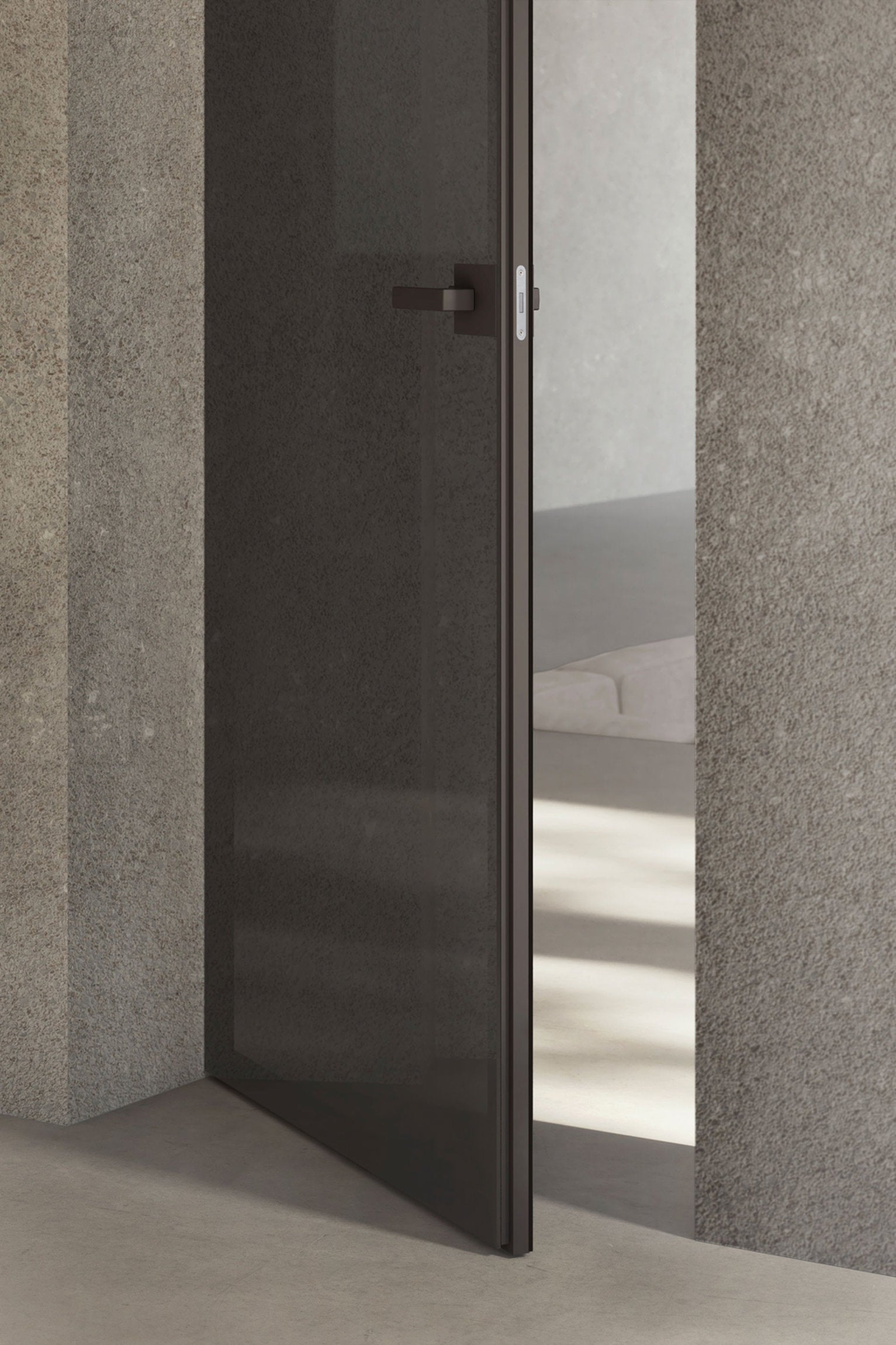 Porta filo muro in vetro Viva Porte integrata nella parete, versione battente