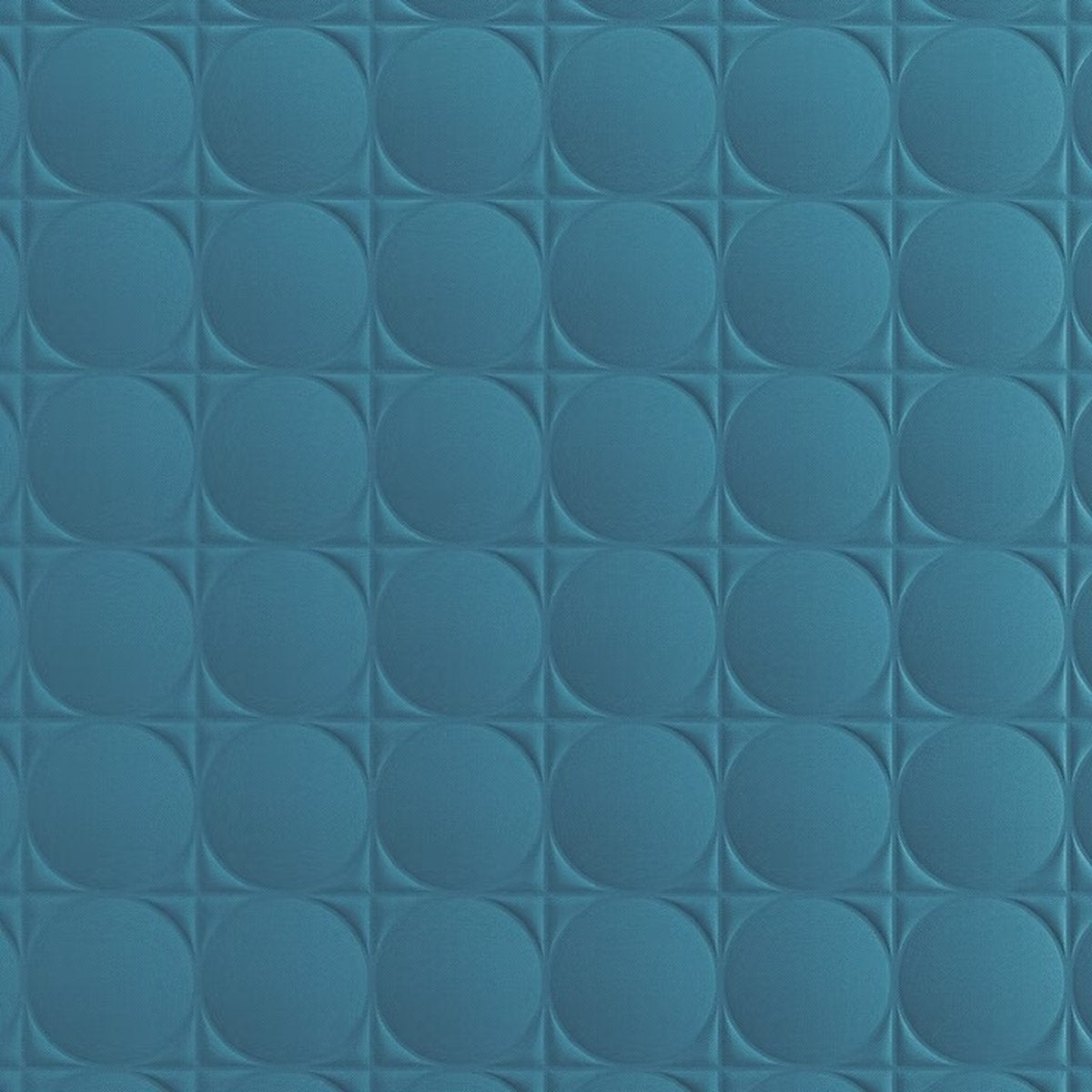 Dettaglio texture pannello fonoassorbente Pop Corn cerchi 200mm tessuto Trevira CS blu petrolio