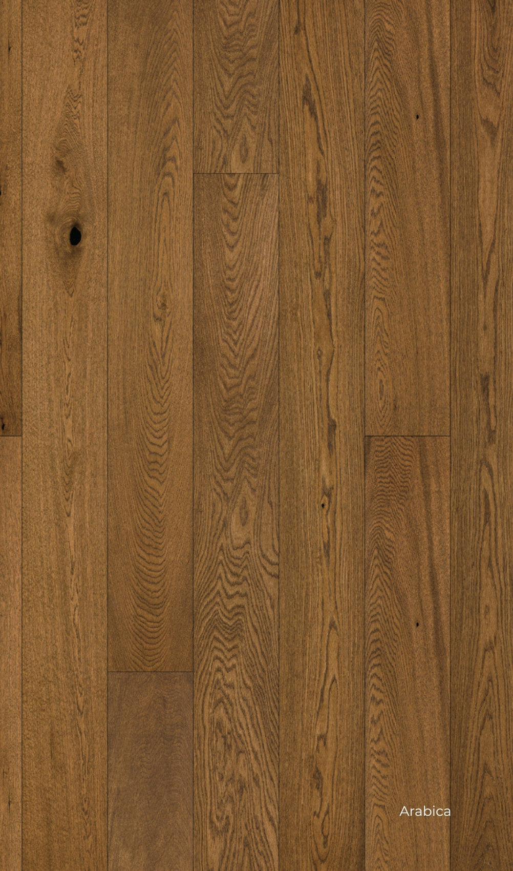 Pavimento SPC e legno vero Star Wood di Skema, finitura Rovere Arabica, con sfumature scure e calde