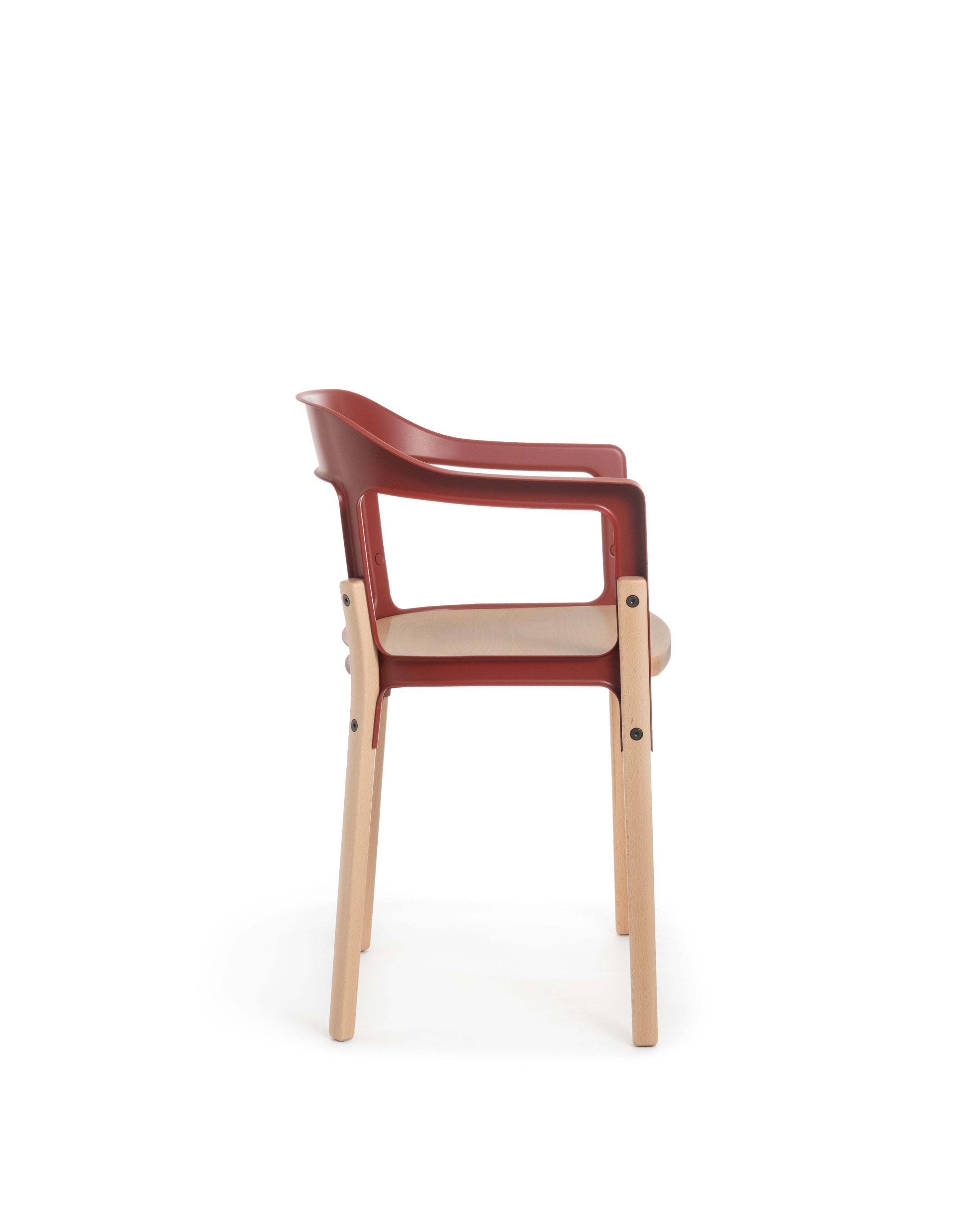 Sedia Steelwood Chair Magis rossa e faggio, vista laterale, design Bouroullec 