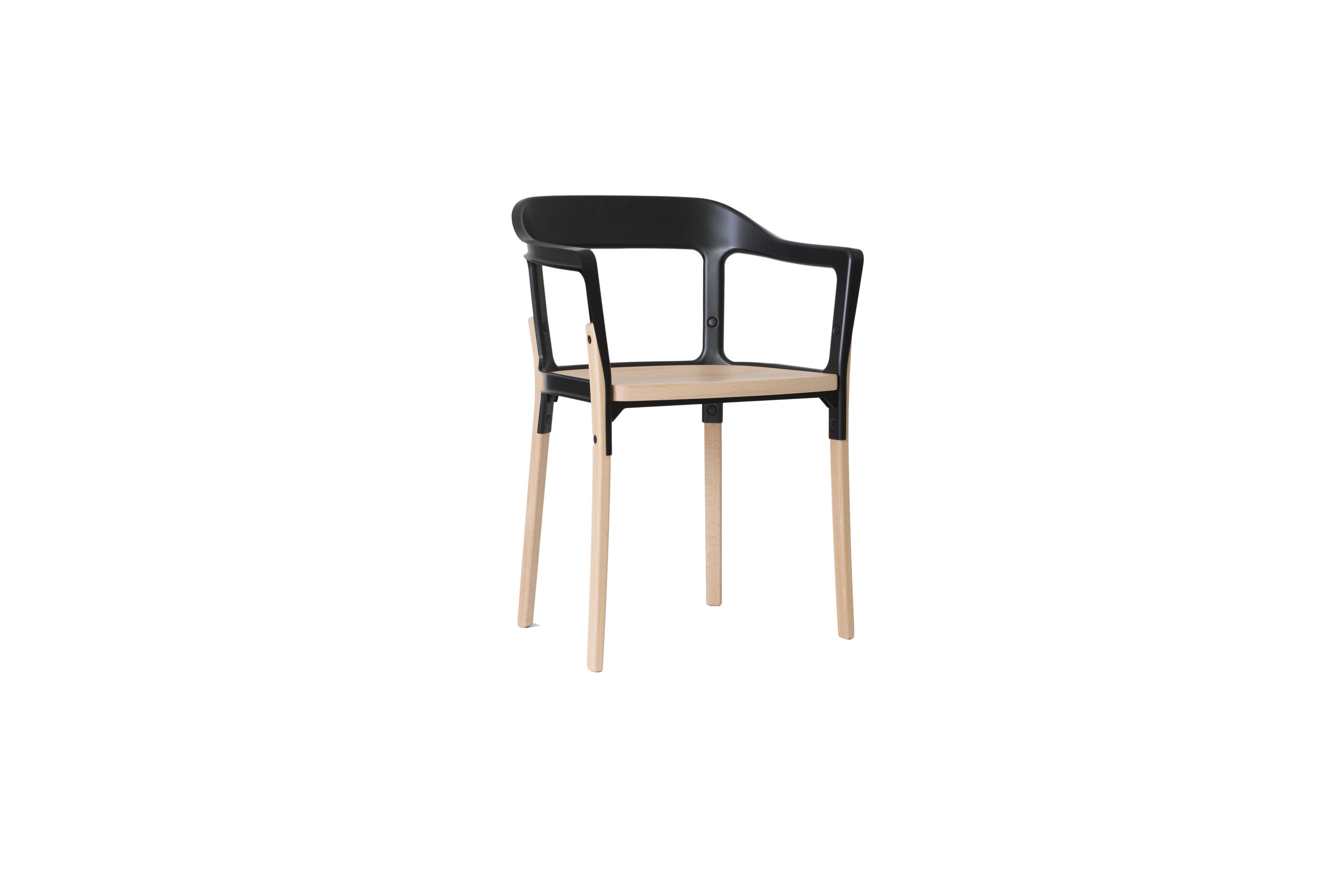 Sedia Steelwood Magis nera e faggio, seduta da pranzo con braccioli