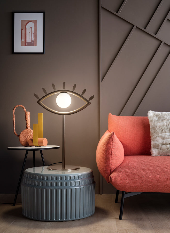 Lampada da tavolo Visio Masiero a forma di occhio con diffusore in vetro di Murano