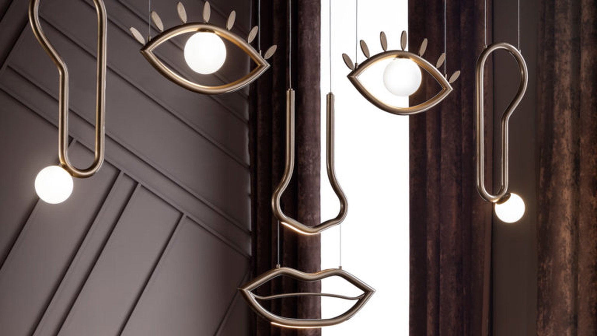 Visio composizione lampade a sospensione di Masiero, vista frontale e laterale