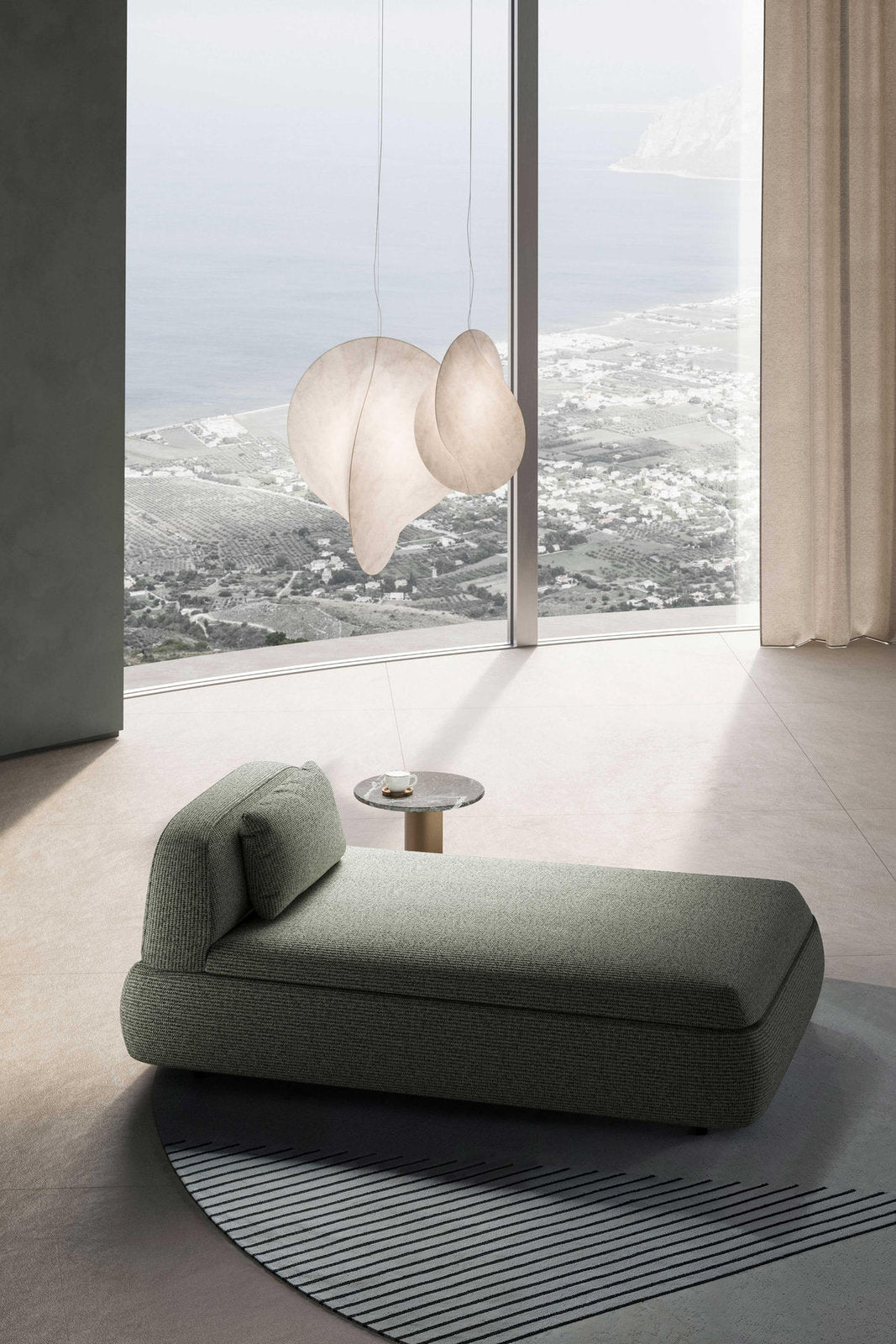Apollo Bodema chaise longue in tessuto verde salvia, vista mare