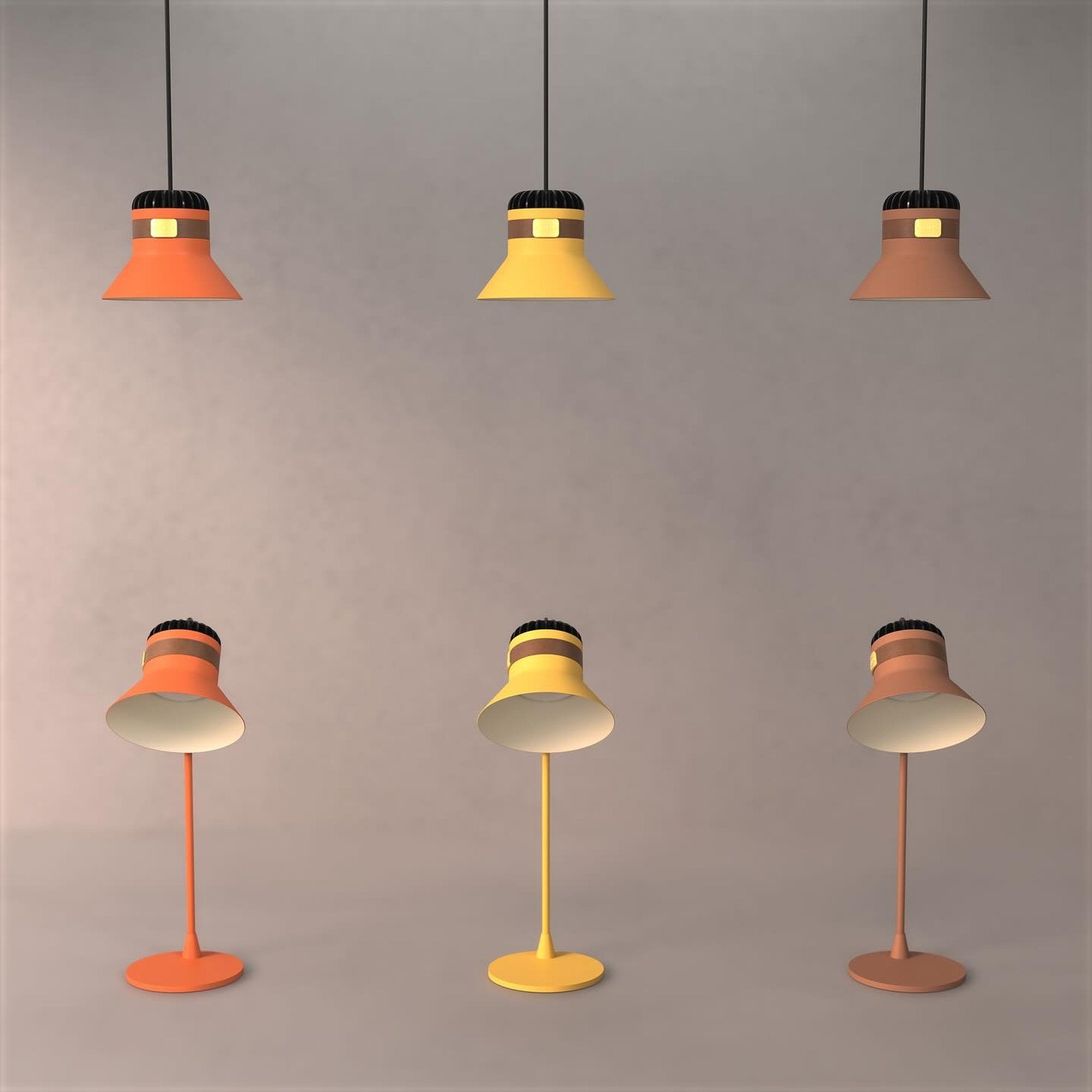 Lampade Cordea Masiero nei nuovi colori giallo, arancio e marroncino collezione 2025