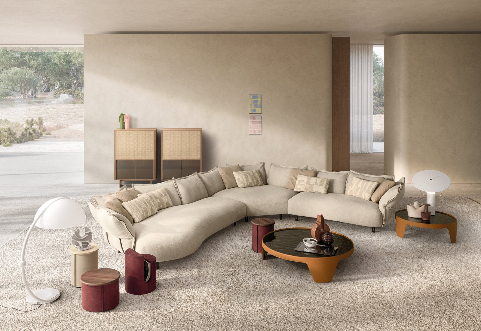 divano componibile Nuvola Cierre con angolo e cuscini in ambiente living