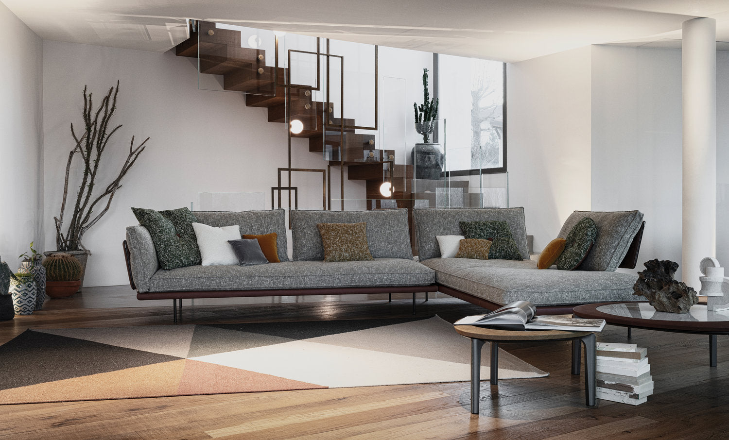 Divano modulare Cierre Imbottiti in tessuto grigio in living contemporaneo