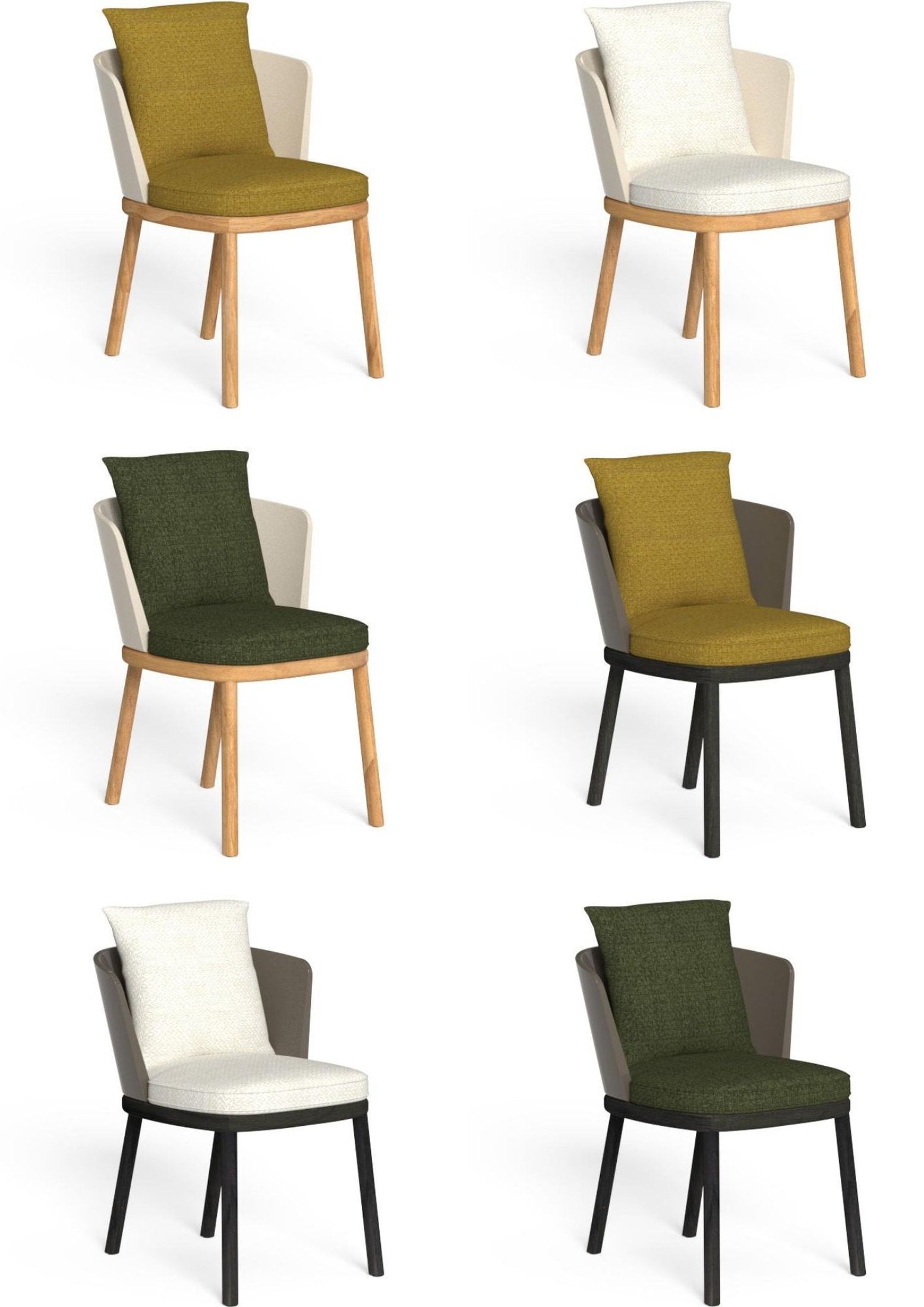 Finiture sedia Itaca Talenti in Accoya e palissandro con tessuti outdoor Milk White Jungle Sunflower