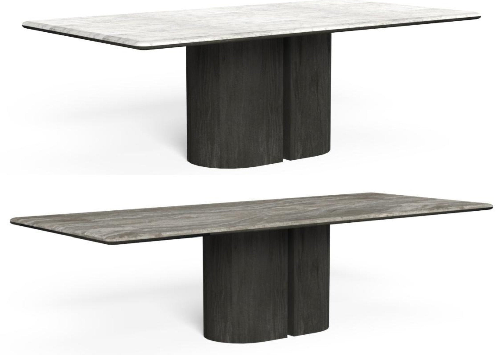 Finiture tavolo Itaca Talenti in palissandro e marmo carrara e travertino titanio