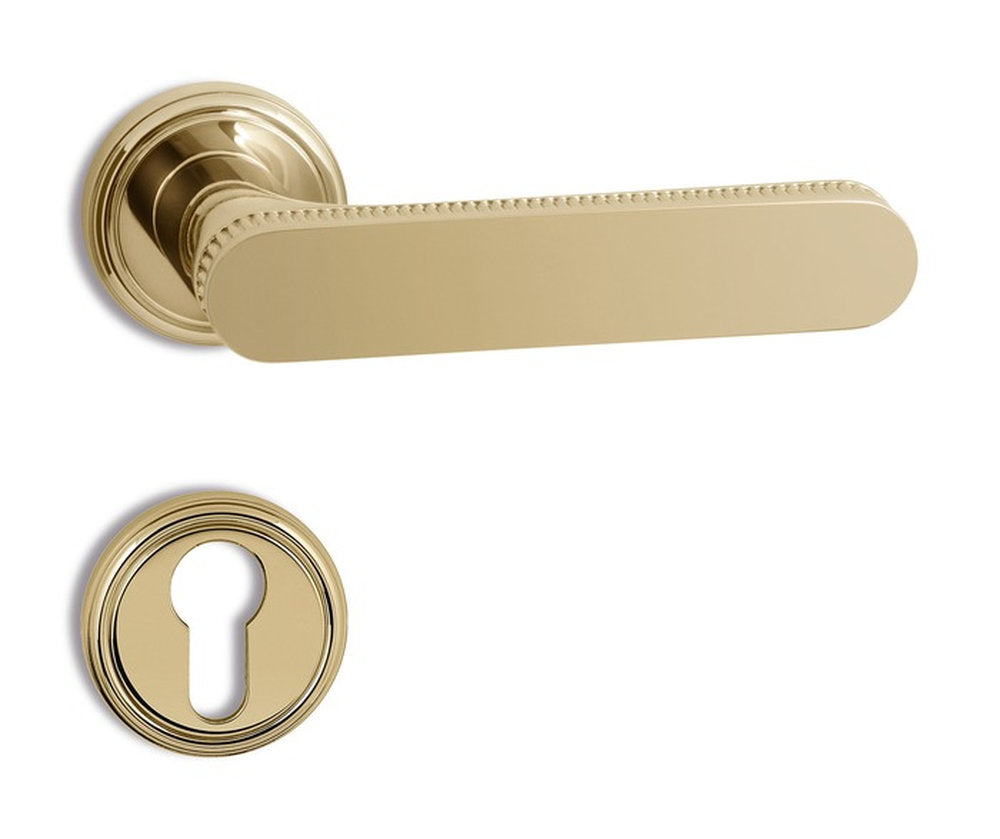 Maniglia Krone Salice Paolo in ottone oro champagne lucido con rosetta e bocchetta