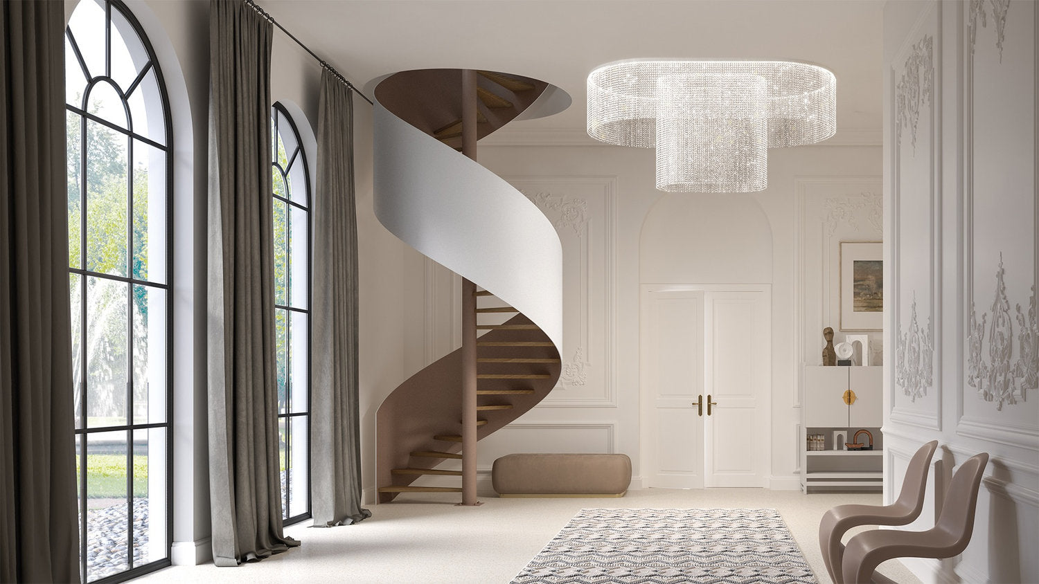 Lampada da soffitto modulare Galassia Masiero con pendenti in cristallo in ingresso moderno