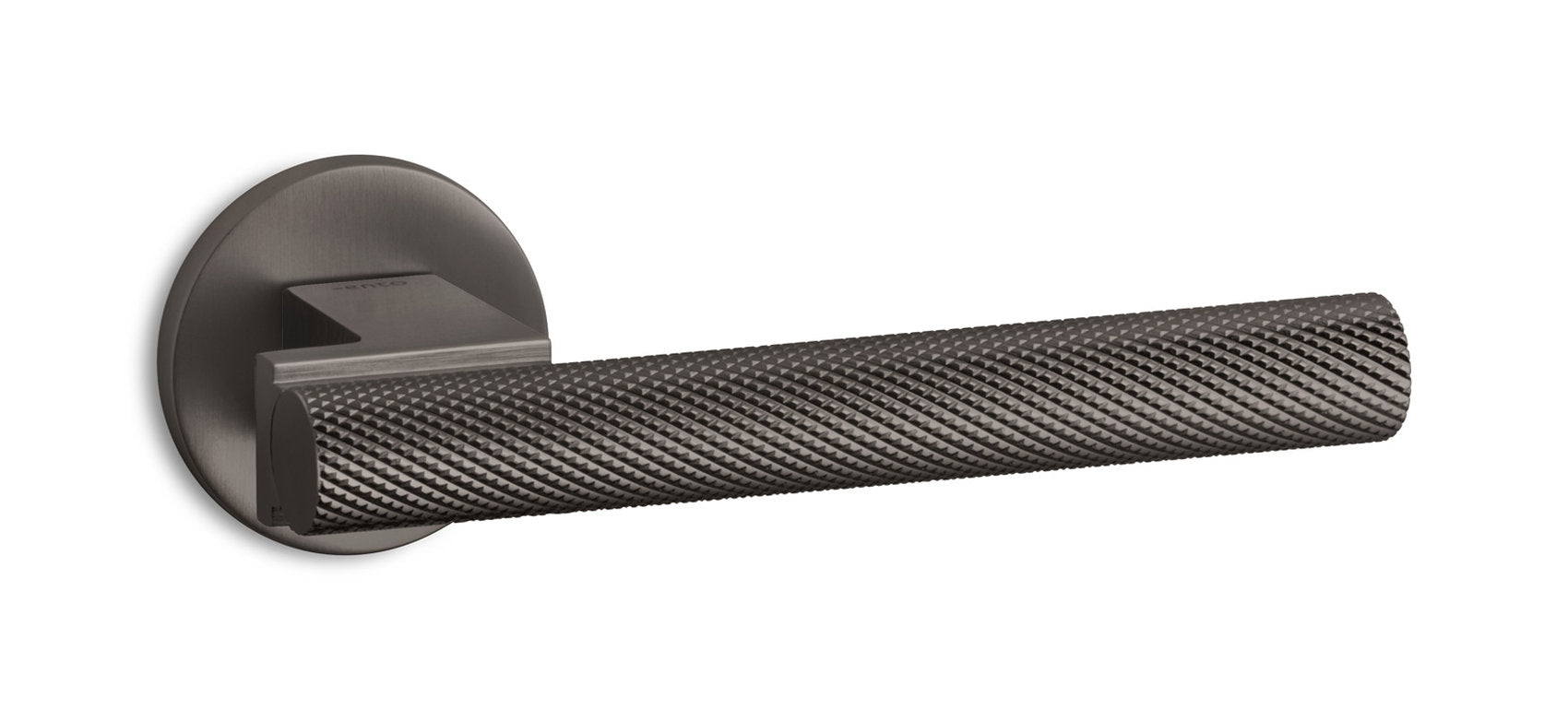Maniglia Ento Stelo finitura carbonio satinato in ottone con presa godronata per porte interne