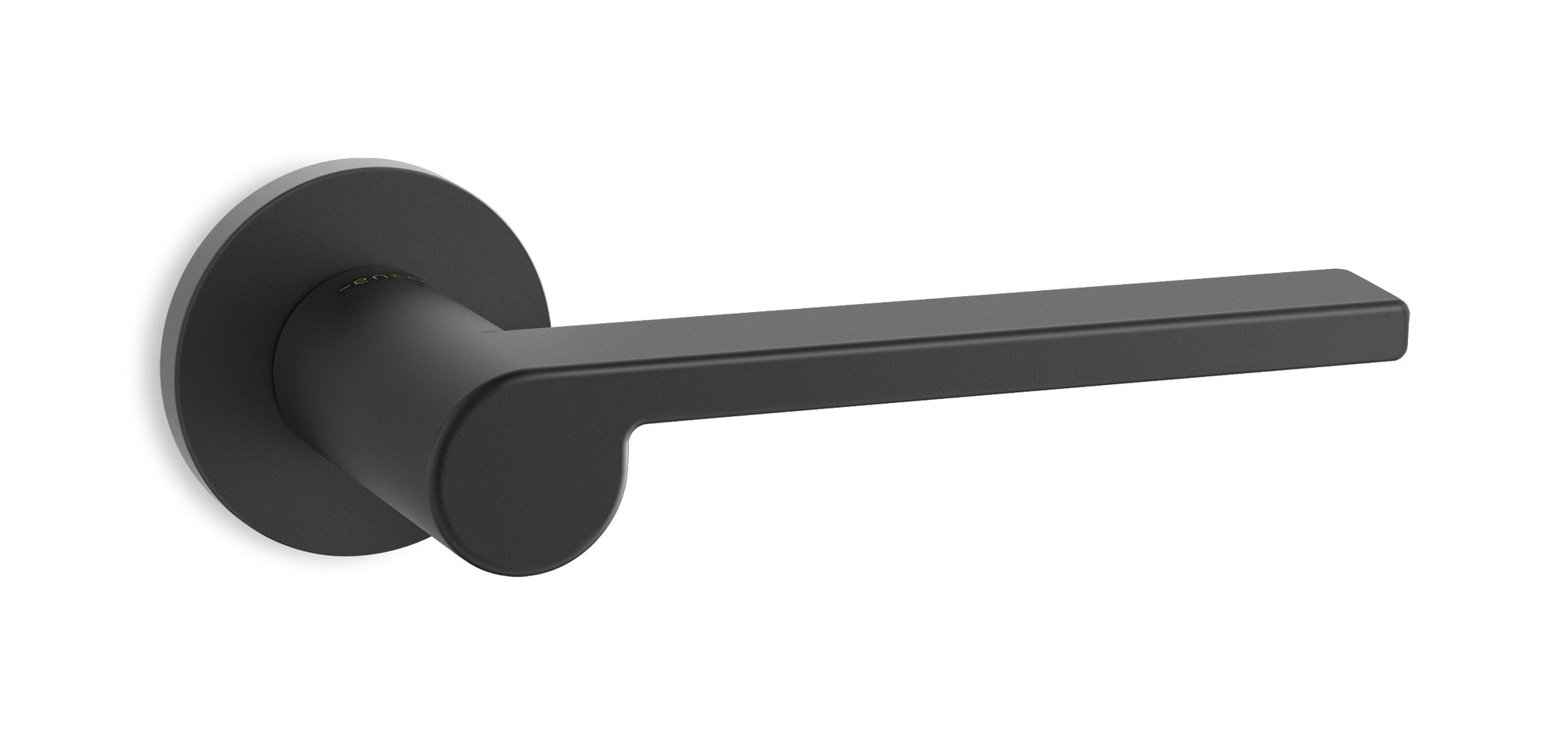 Maniglia per porta Ento Lev in ottone, rosetta R6, smalto nero opaco anti-impronta
