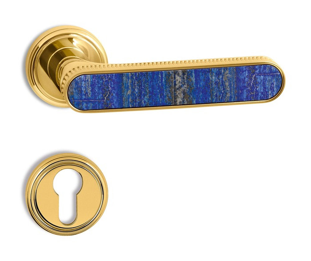 Maniglia Krone Jewel in ottone dorato con inserto in lapislazzuli afgano