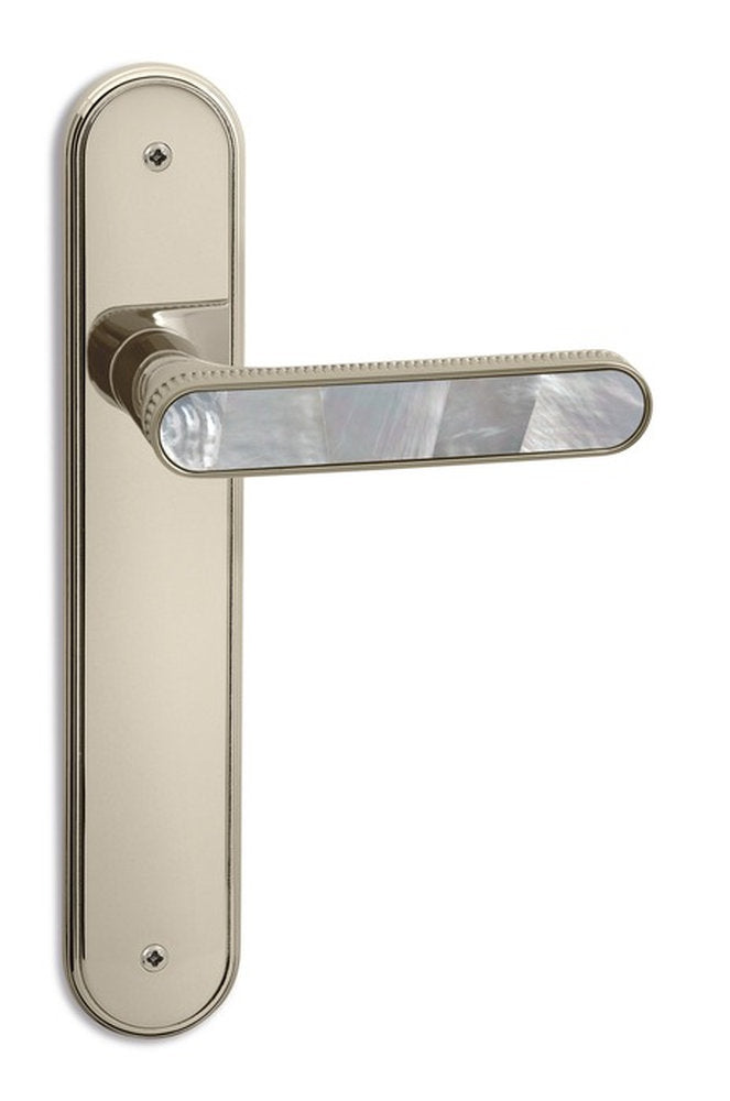 Maniglia Krone Jewel su placca con inserto in madreperla Abalone e corpo in ottone