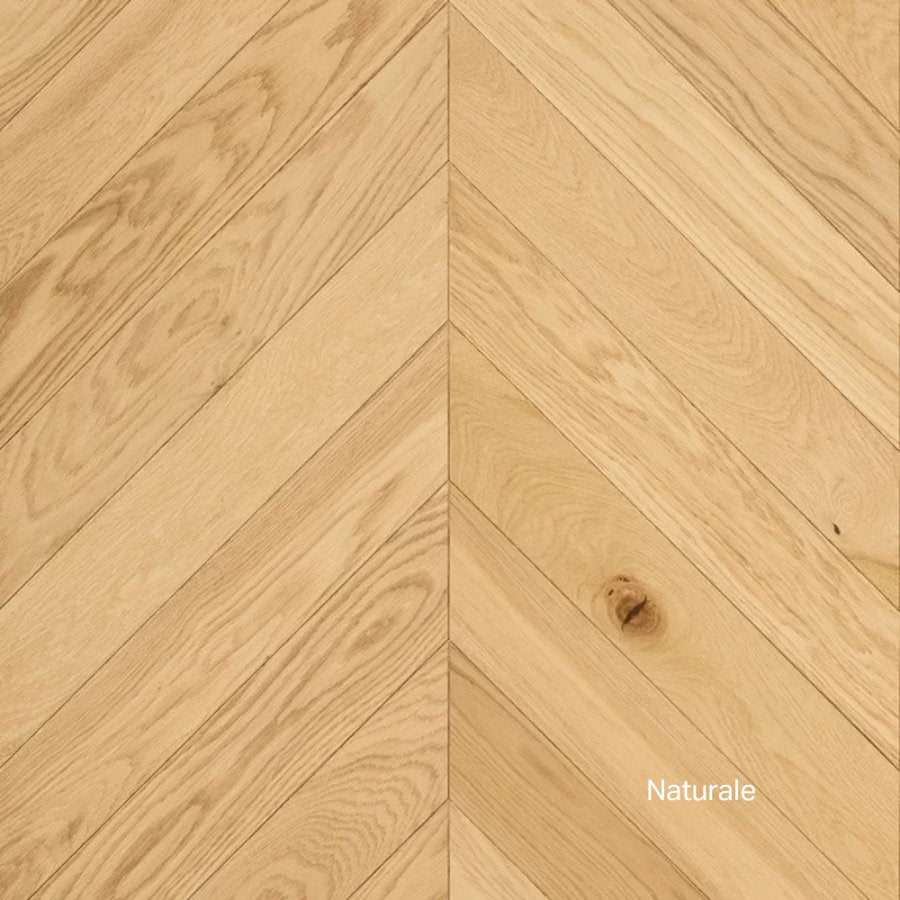 Dettaglio parquet Woodco Star spina 45°, finitura Naturale, rovere europeo a chevron
