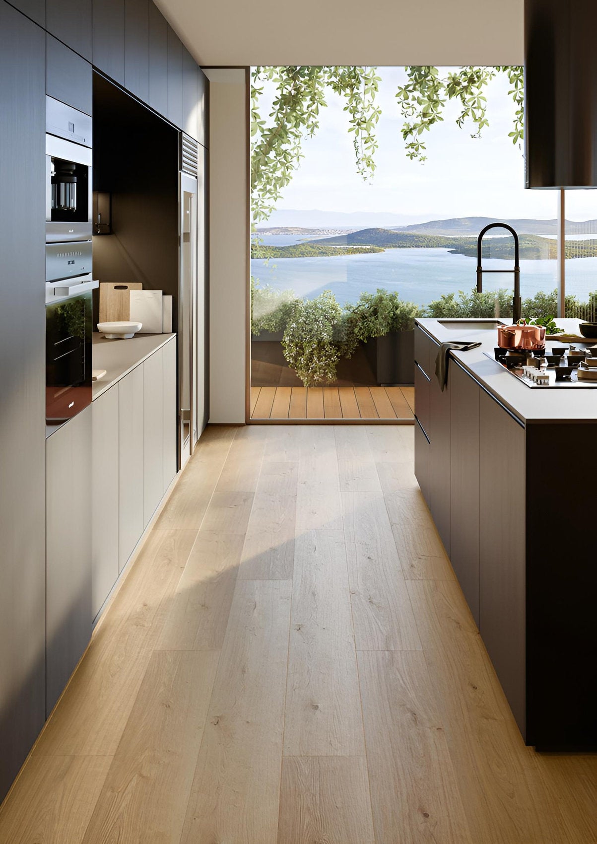 pavimento in laminato effetto legno Skema K Uno in ambiente cucina moderna