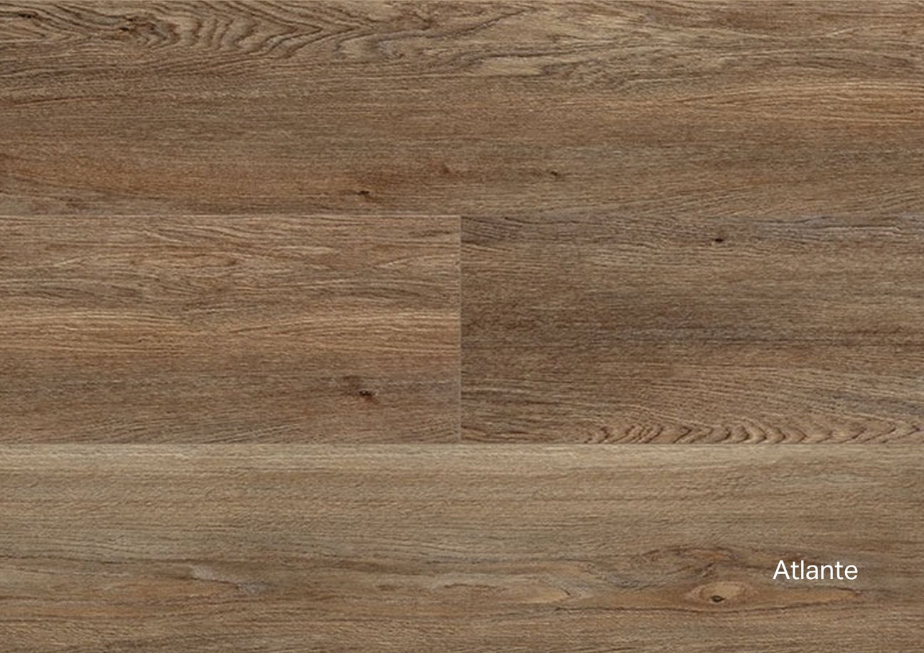 Pavimento SPC Flow 55 Atlante, effetto legno rovere bruno caldo con venatura ampia 