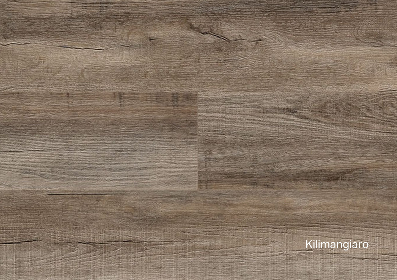 Pavimento SPC Flow 55 Kilimangiaro, effetto legno caldo con movimento e segni naturali 