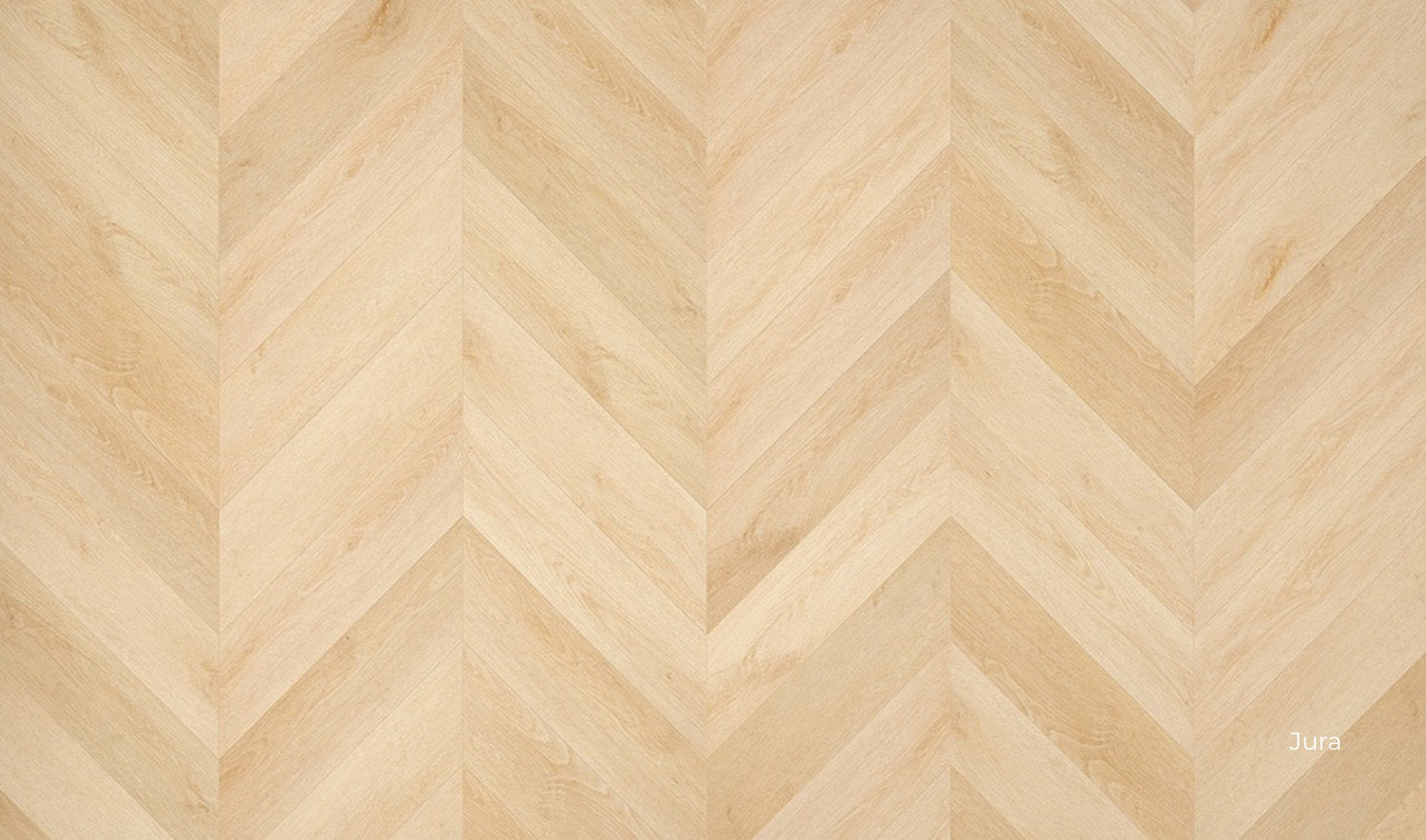 Pavimento SPC Flow posa a spina francese, effetto legno chiaro, pattern chevron in primo piano 
