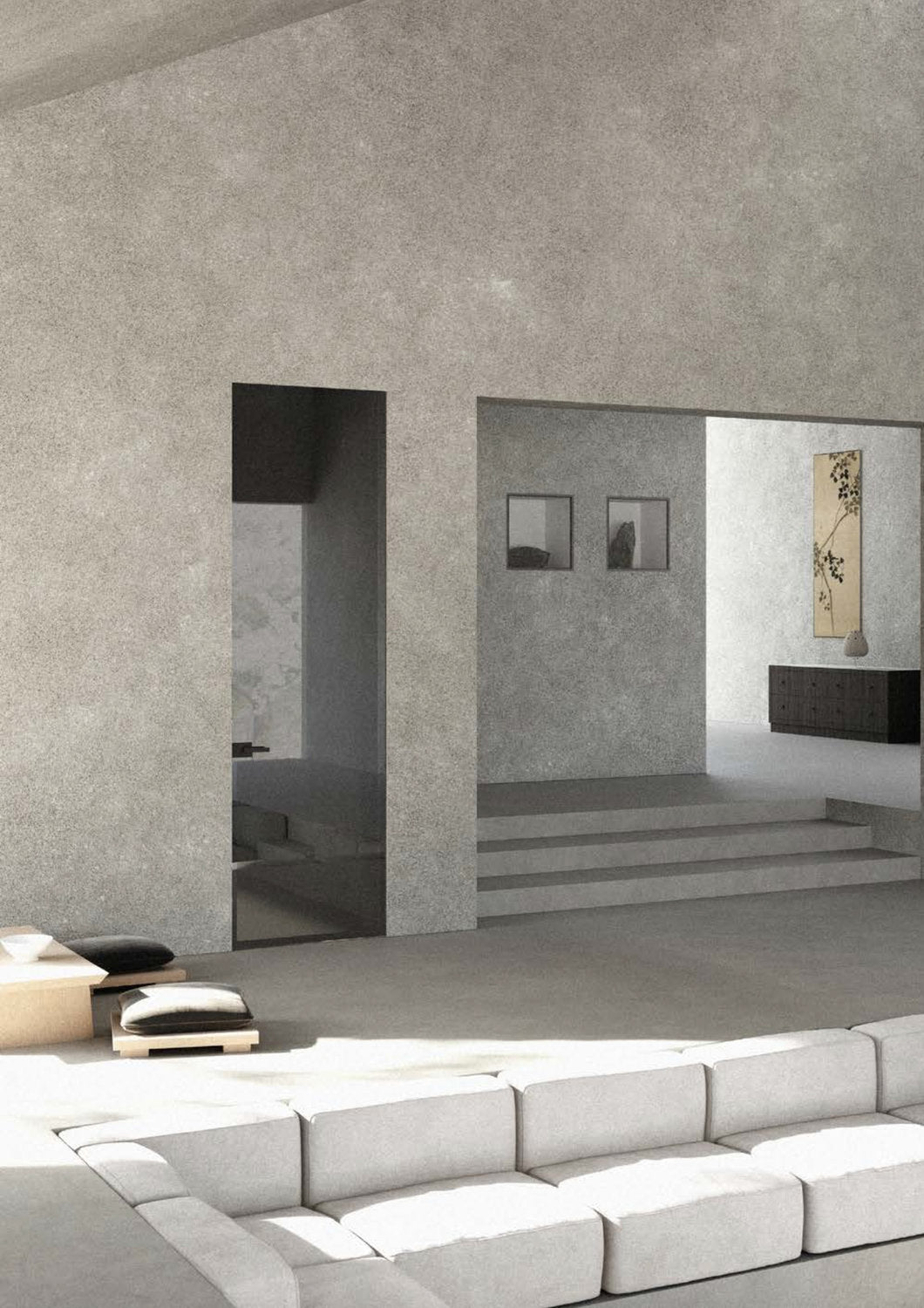 Porta rasomuro in vetro Como Viva integrata con continuità nella parete