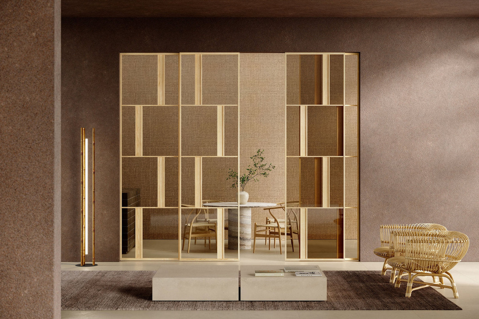 Parete divisoria in vetro Bellagio Viva Porte, composizione a pannelli con ante scorrevoli