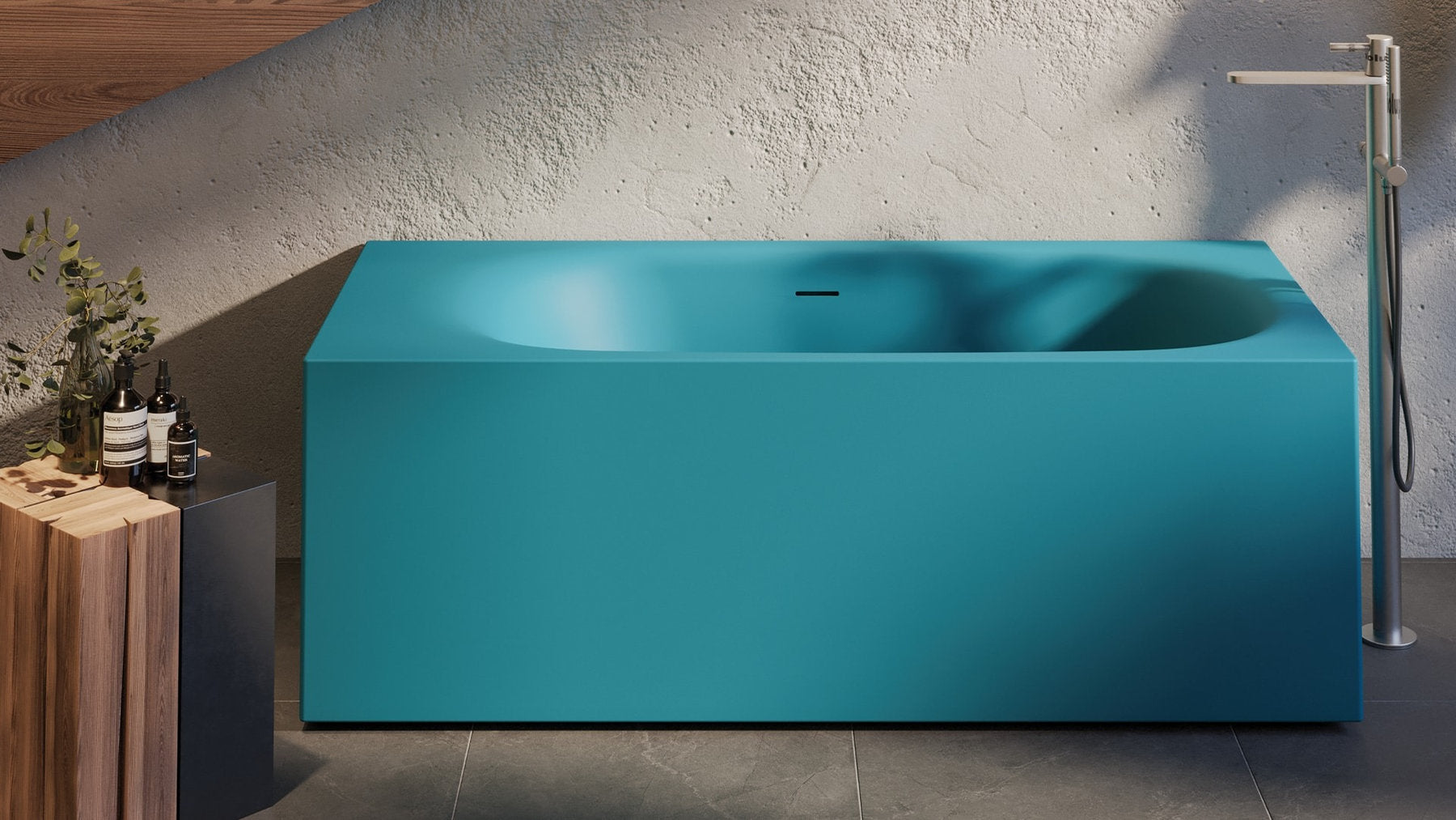 Vasca da bagno a parete Soap Wall ottanio in TechFusion, design rettangolare per bagno moderno