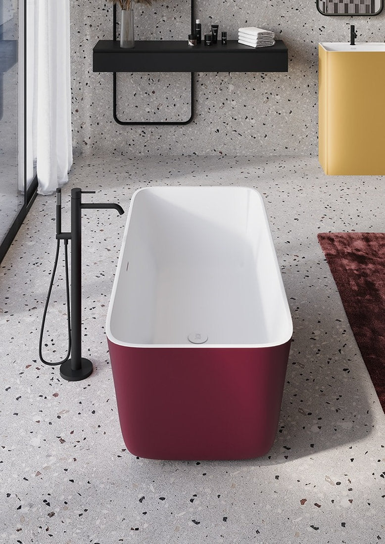 Vasca da bagno centro stanza Meda 150 cm con rubinetteria a pavimento nera design moderno