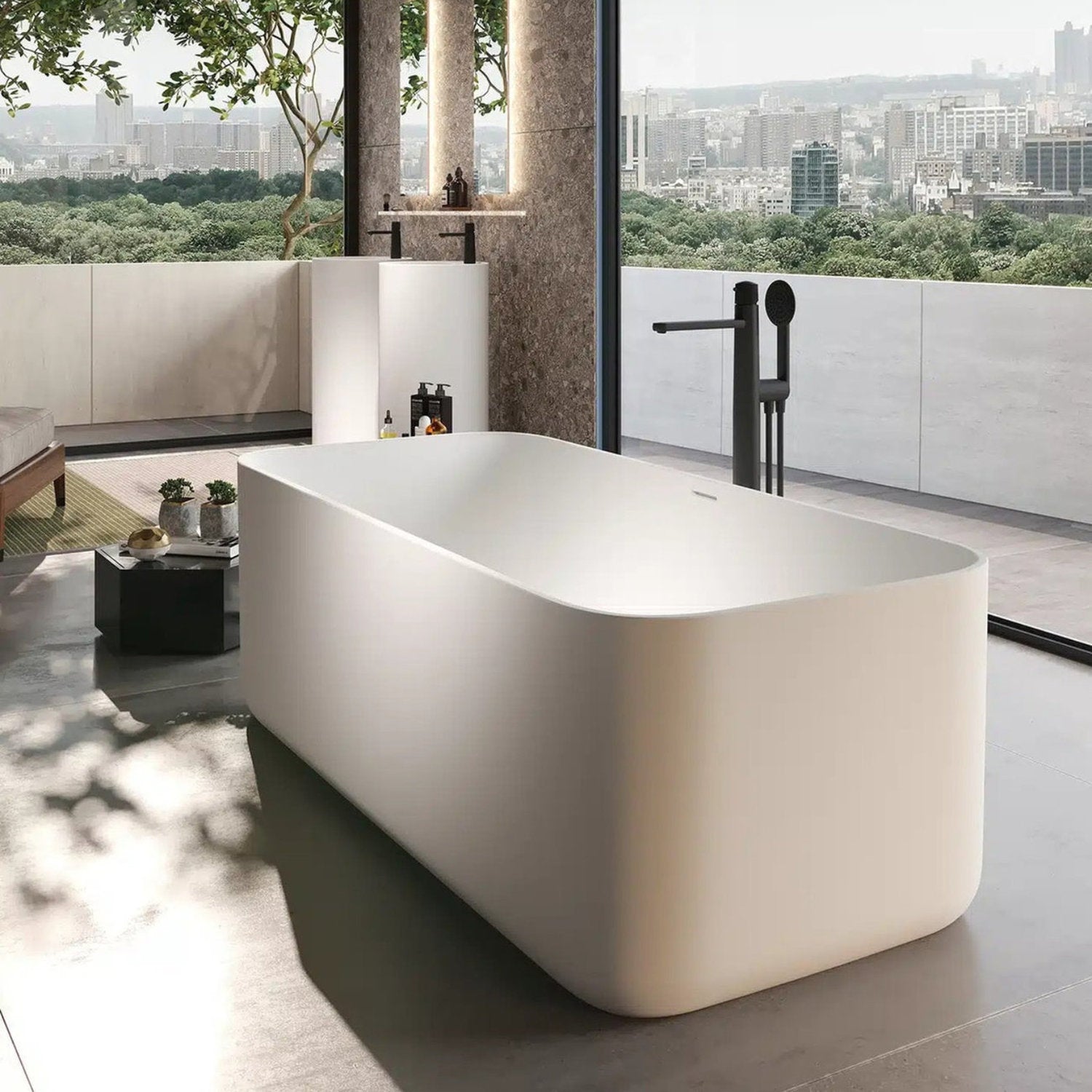 Vasca da bagno centro stanza freestanding rettangolare bianca Oasi by Forma Aquae a Milano