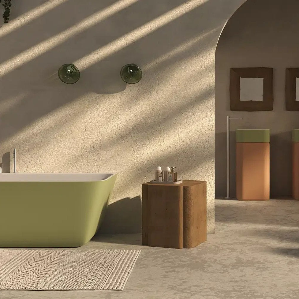 Vasca bagno Meda Wall verde pistacchio installazione parete luce naturale design contemporaneo