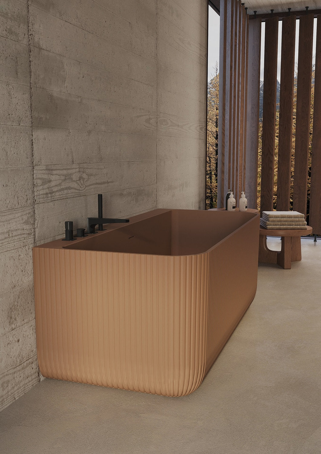 Vasca freestanding Oasi rigata color terracotta TechFusion arredo bagno design italiano