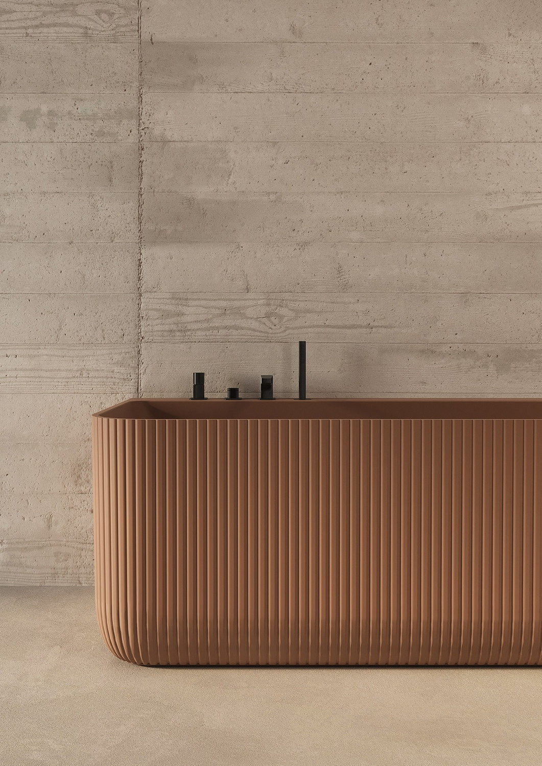 Vasca bagno Oasi Small Wall righe verticali terracotta opaco design minimalista arredo bagno contract